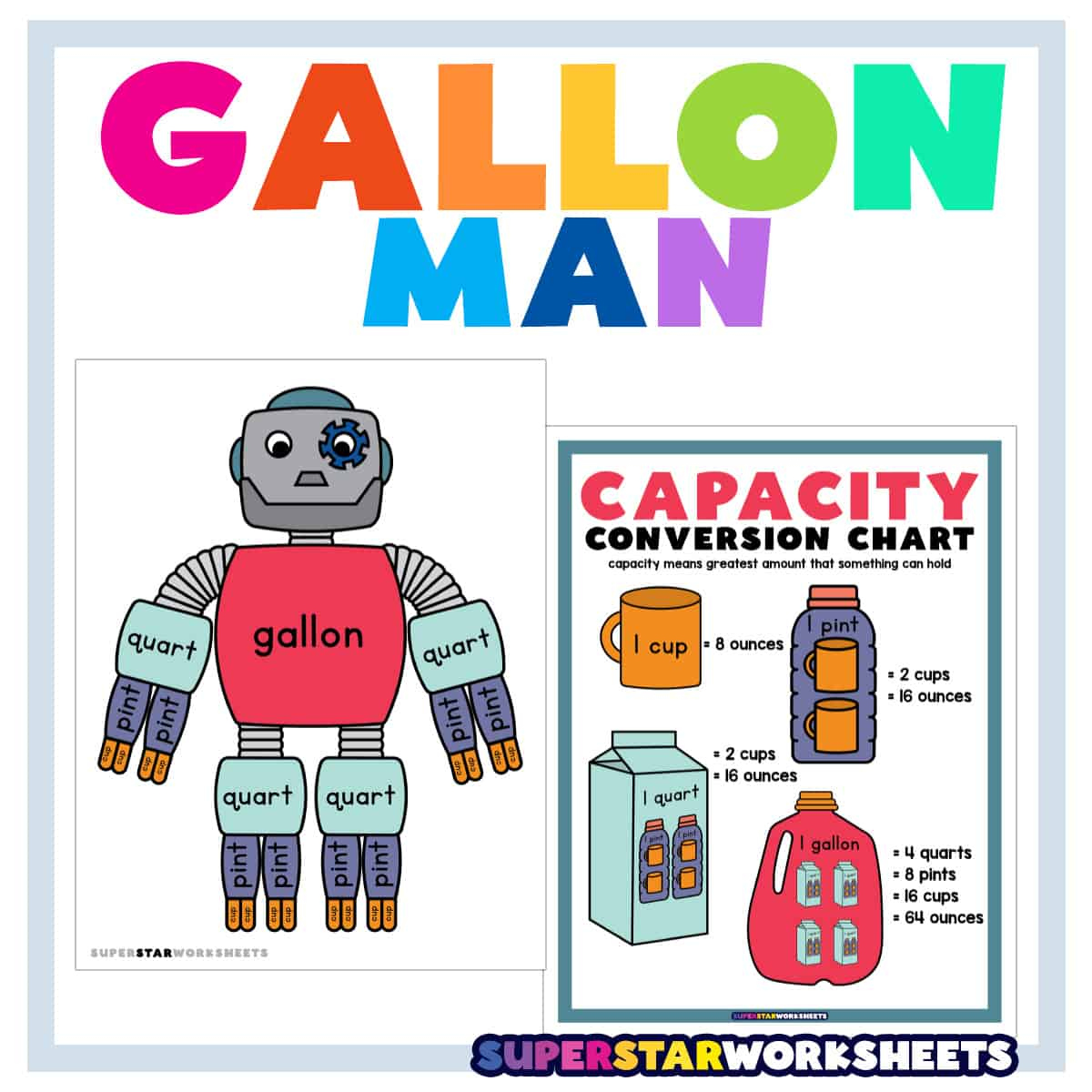 Gallon Man - Superstar Worksheets within Gallon Bot Printable Free