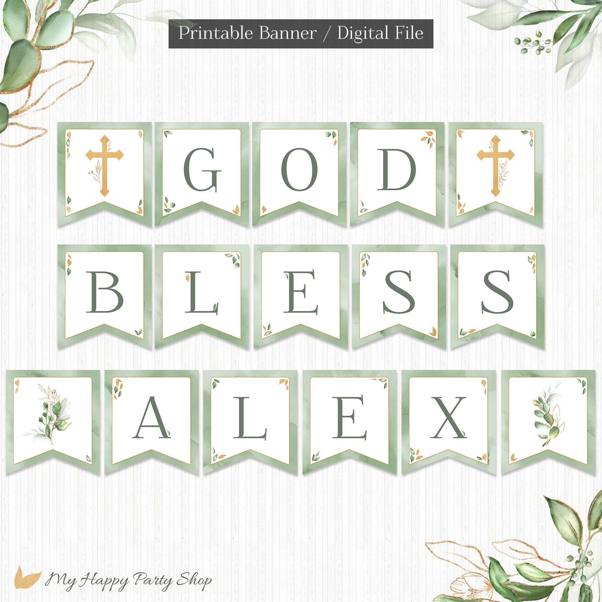 God Bless Banner, Printable, Custom Banner, Diy, Baptism Decor for Free Printable God Bless Banner