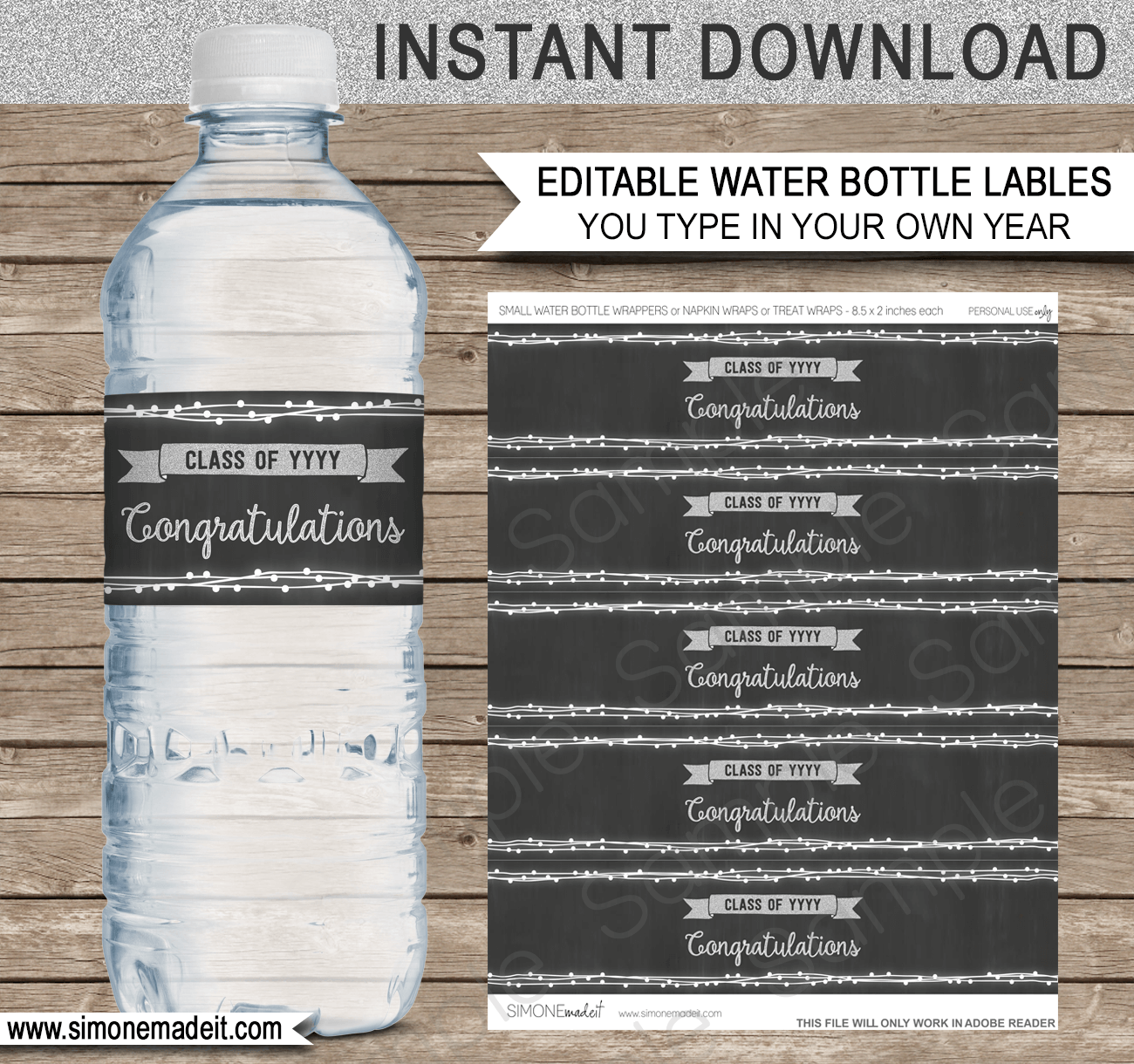 Graduation Party Water Bottle Labels Template - Silver regarding Free Printable Water Bottle Labels Graduation