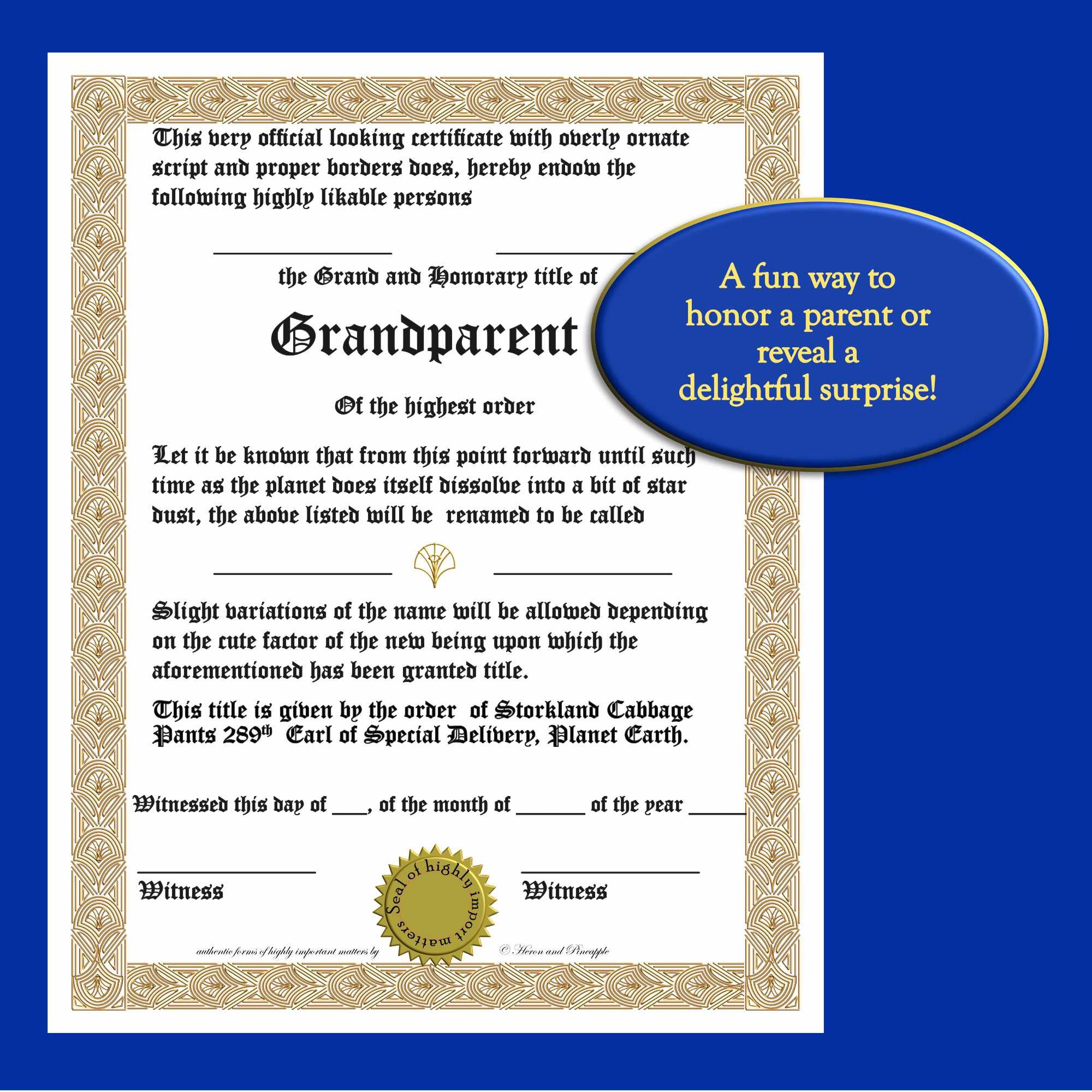 Grandparent Announcement Certificate with regard to Grandparents Certificate Free Printable