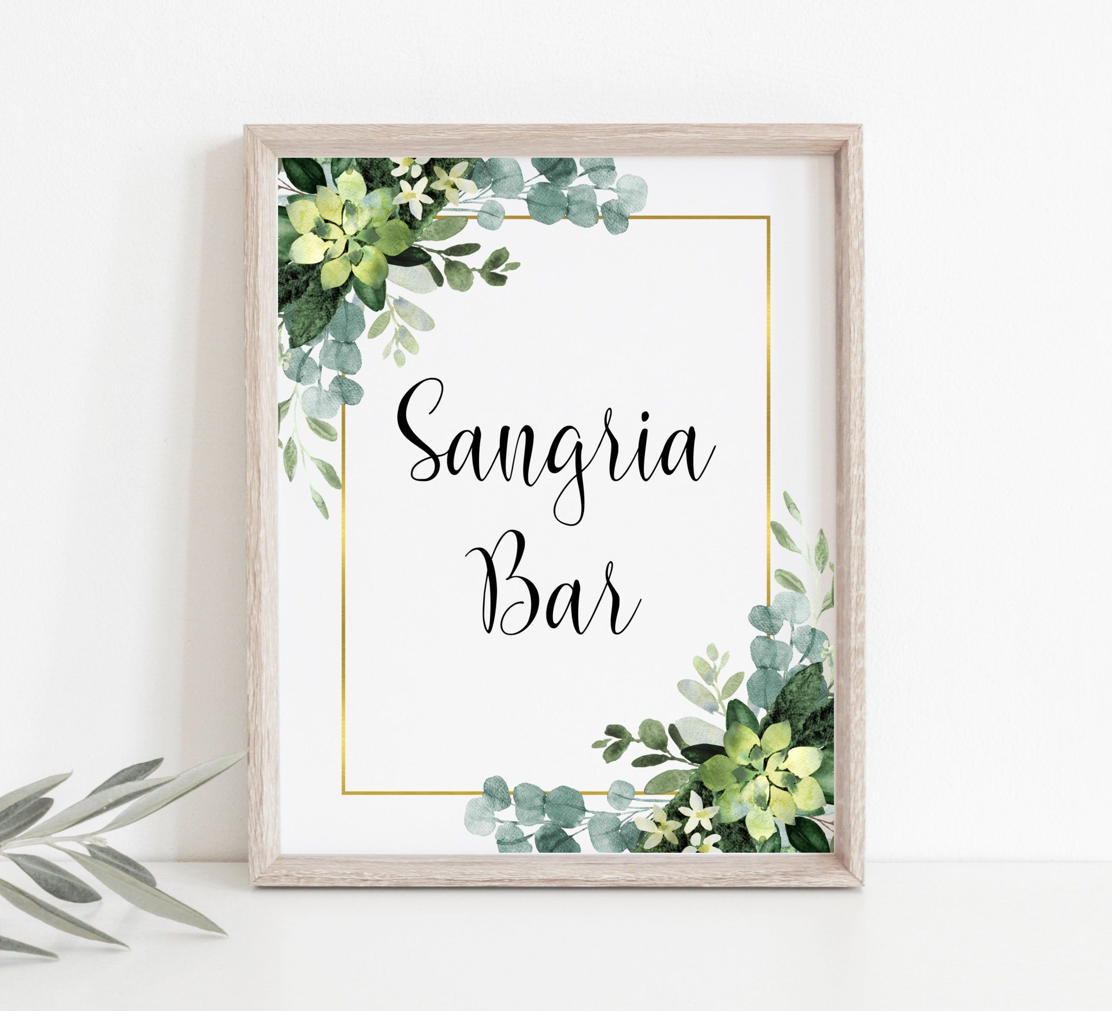 Greenery Sangria Bar Sign Succulent Bridal Shower Sage Green with Free Sangria Bar Sign Printable