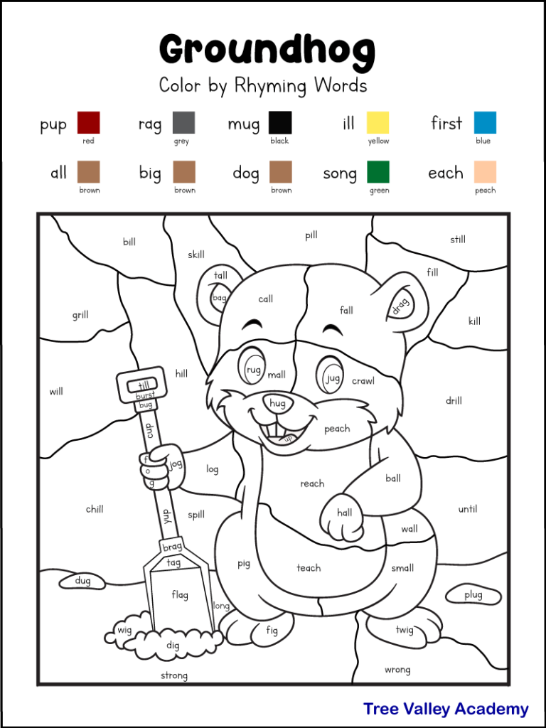 Groundhog Day Coloring Rhyming Worksheets For 1St Grade in Groundhog Day Coloring Pages Free Printable