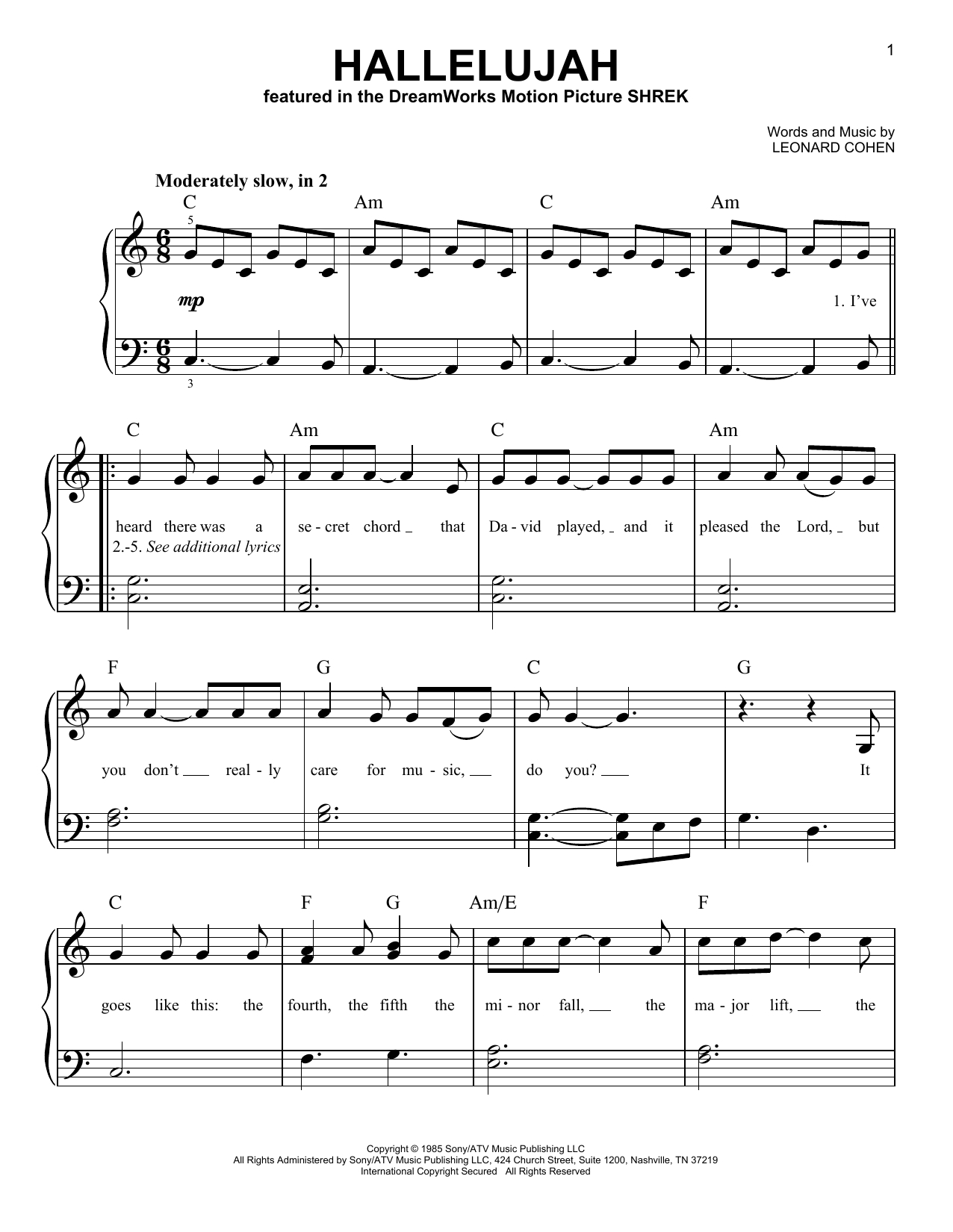 Hallelujah Simple Sheet Music for Hallelujah Sheet Music Piano Free Printable