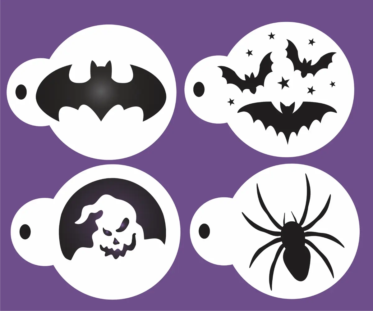 Halloween Bats10 Mil 4 Pc Stencil Spooky Ghost Spider Tattoo Face in Free Printable Stencils For Face Painting