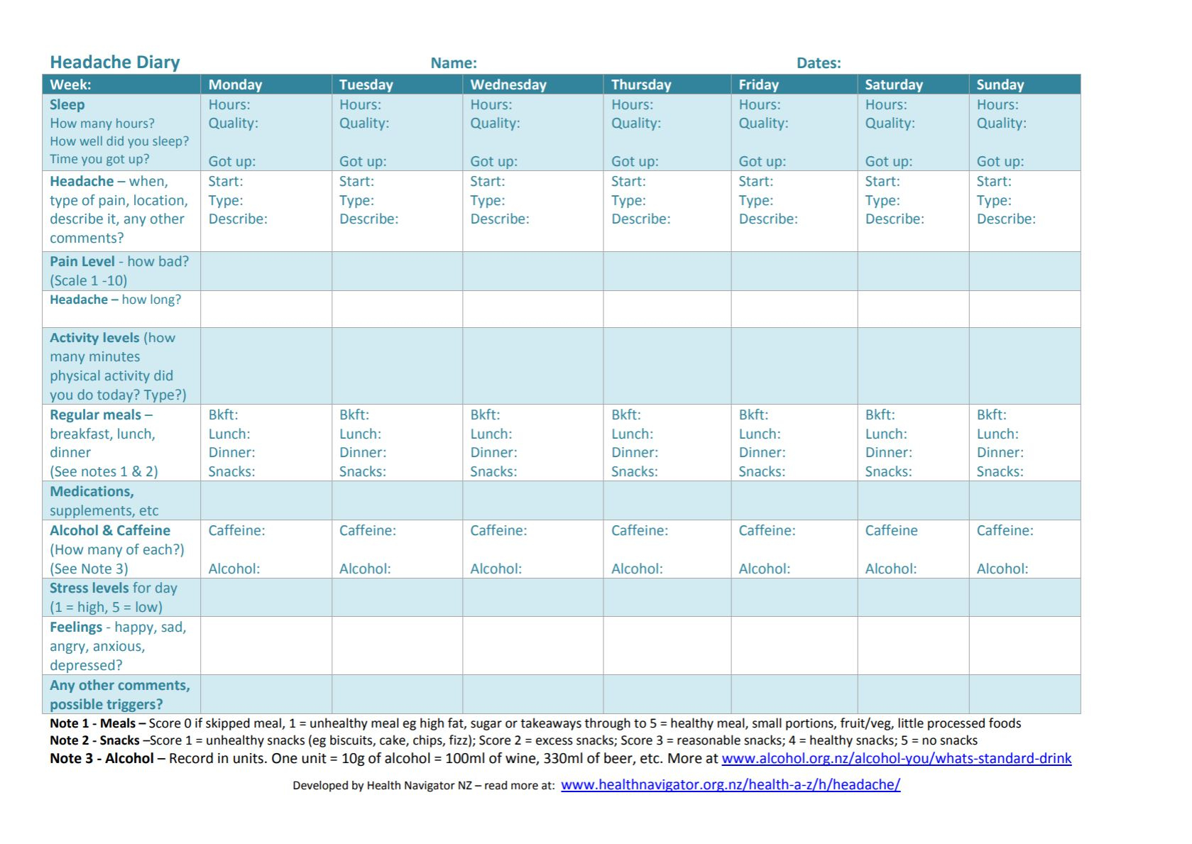 Headache Diary | Healthify regarding Free Printable Headache Diary