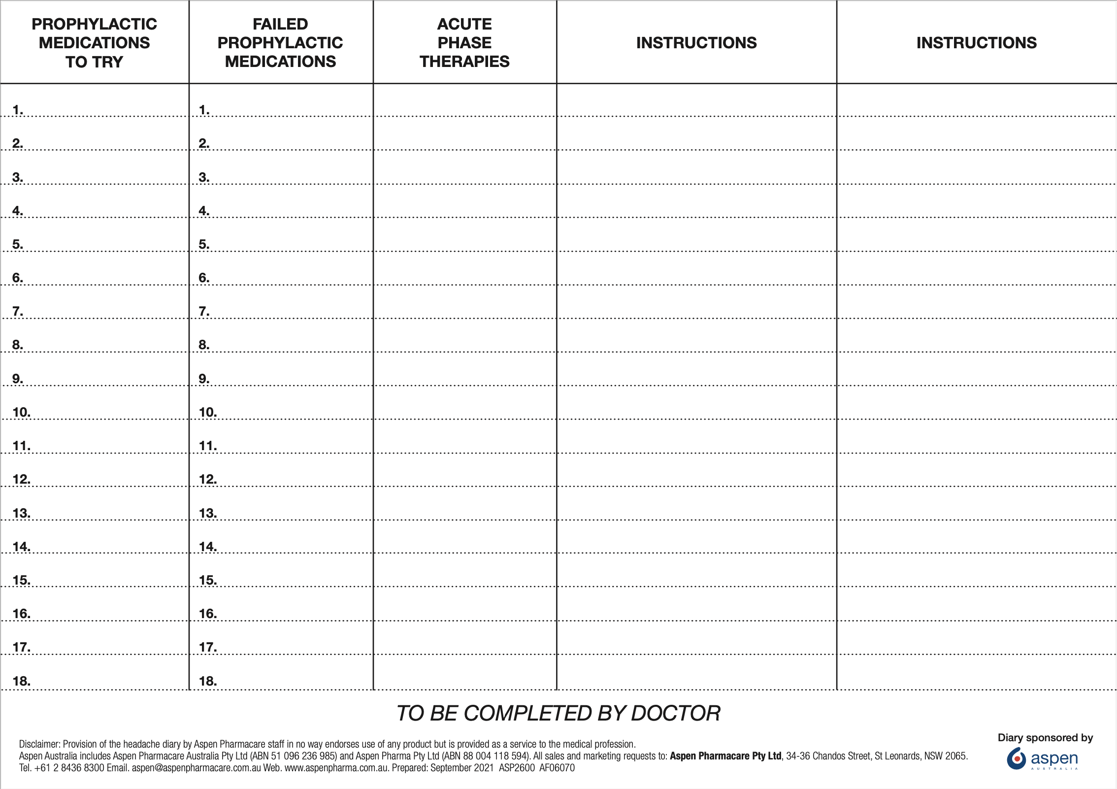 Headache &amp;amp; Migraine Diaries - Migraine &amp;amp; Headache Australia within Free Printable Headache Diary