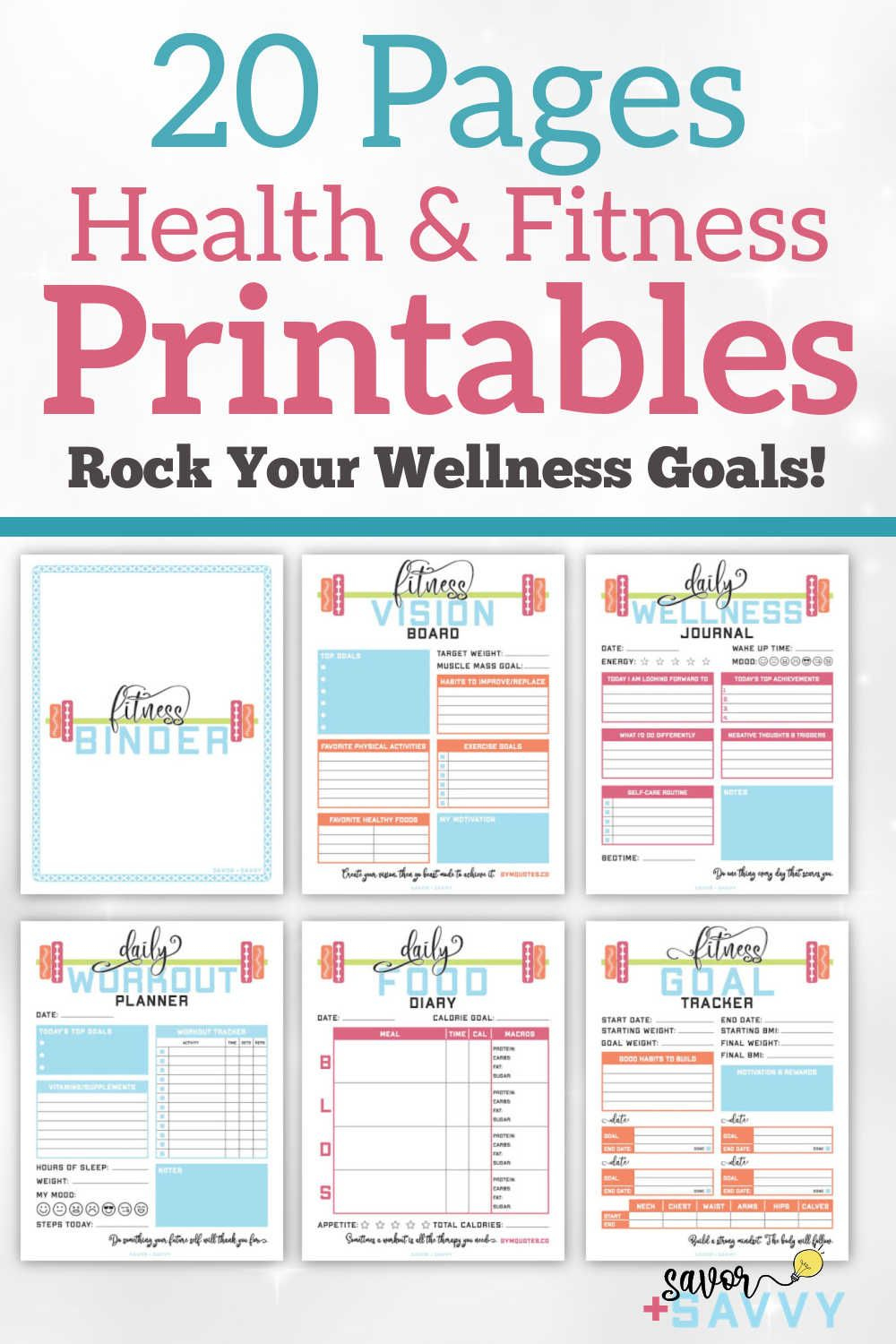 Health And Fitness Binder {20 Colorful Pages To Help You with regard to Free Printable Workout Journal