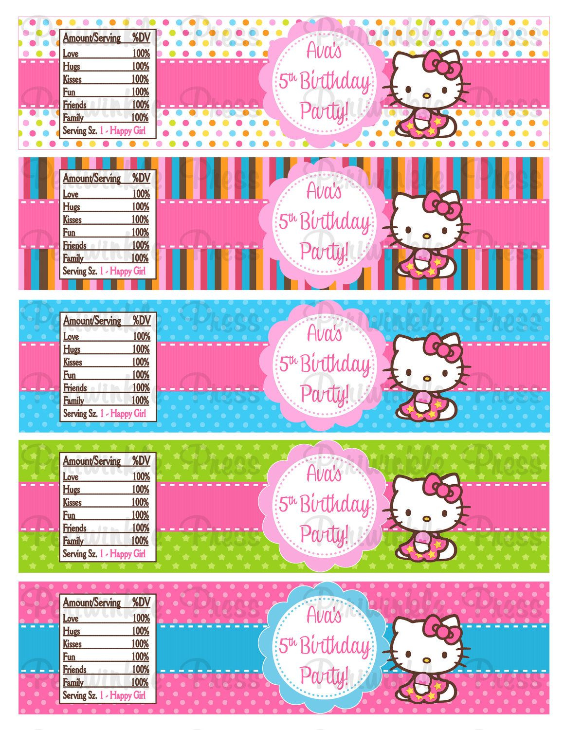 Hello Kitty Personanalized Water Bottle Labels Digital Printable with regard to Hello Kitty Labels Printable Free