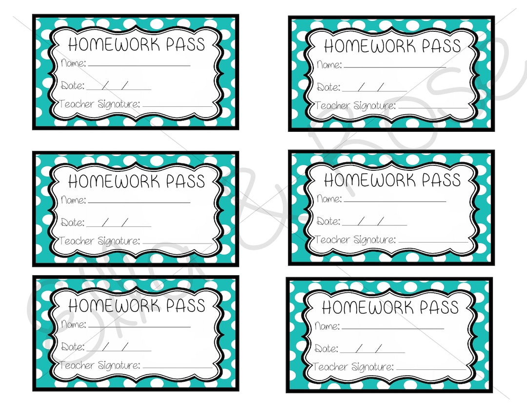 Homework Pass Template Digital Download Sheet Of 6 - Etsy with Free Printable Homework Pass Coupon