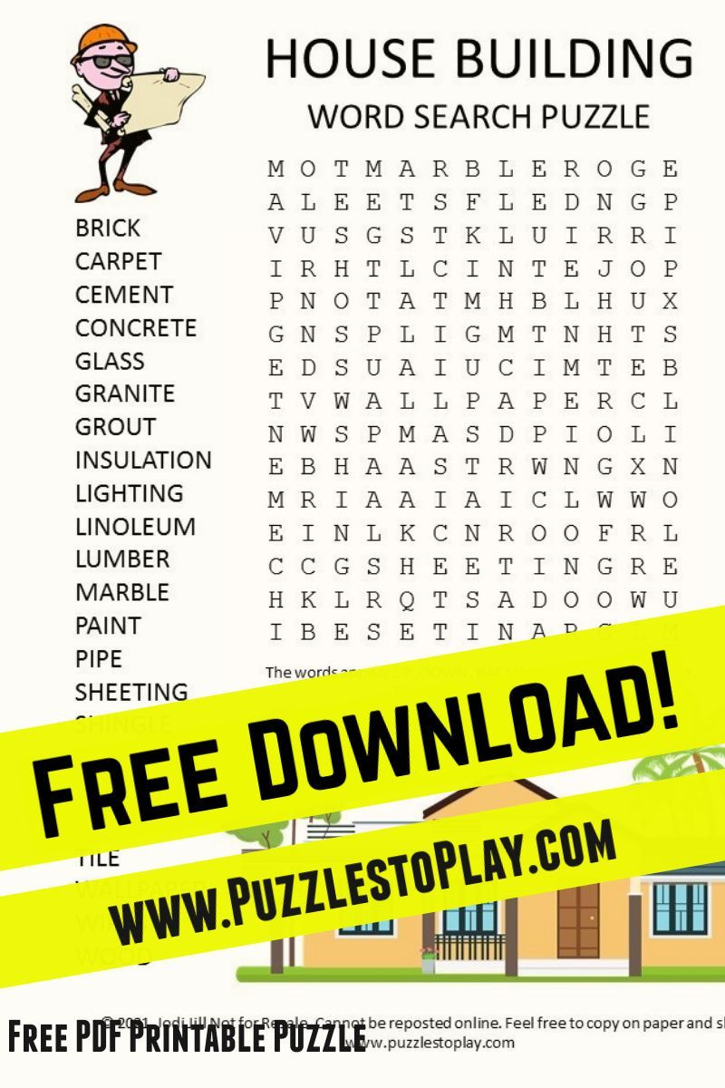 House Building Word Search Puzzle | Word Building, Free Printable for Free Printable Skyscraper Puzzles