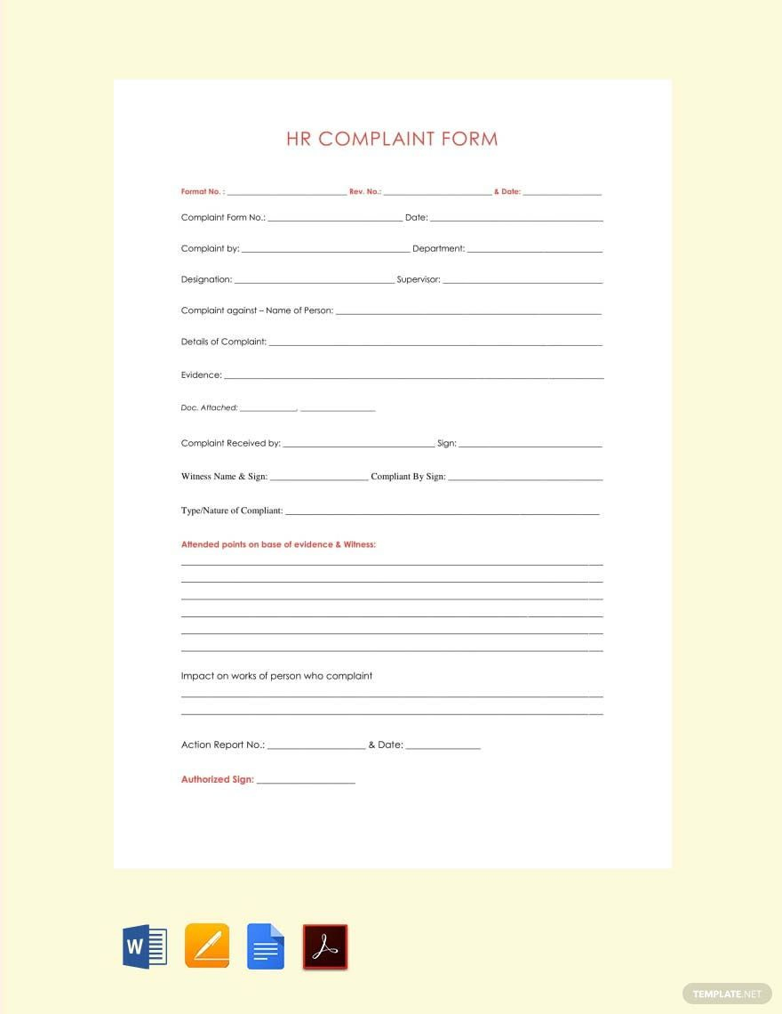 Hr Complaint Form Template In Word, Pages, Pdf, Google Docs within Free Printable Hr Forms