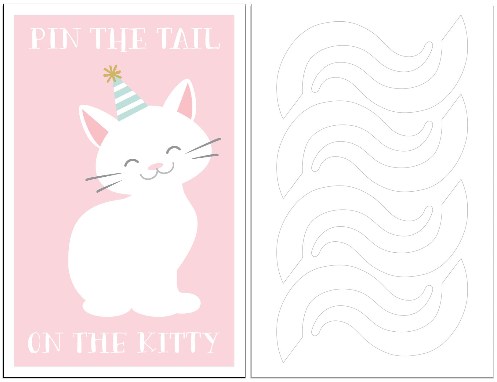 Instant Download - Pin The Tail On The Kitty Cat Birthday Party Game. A  Happy, White Kitten, On A Pink Back Ground, Waiting For A Tail! throughout Free Printable Pin the Tail on the Cat