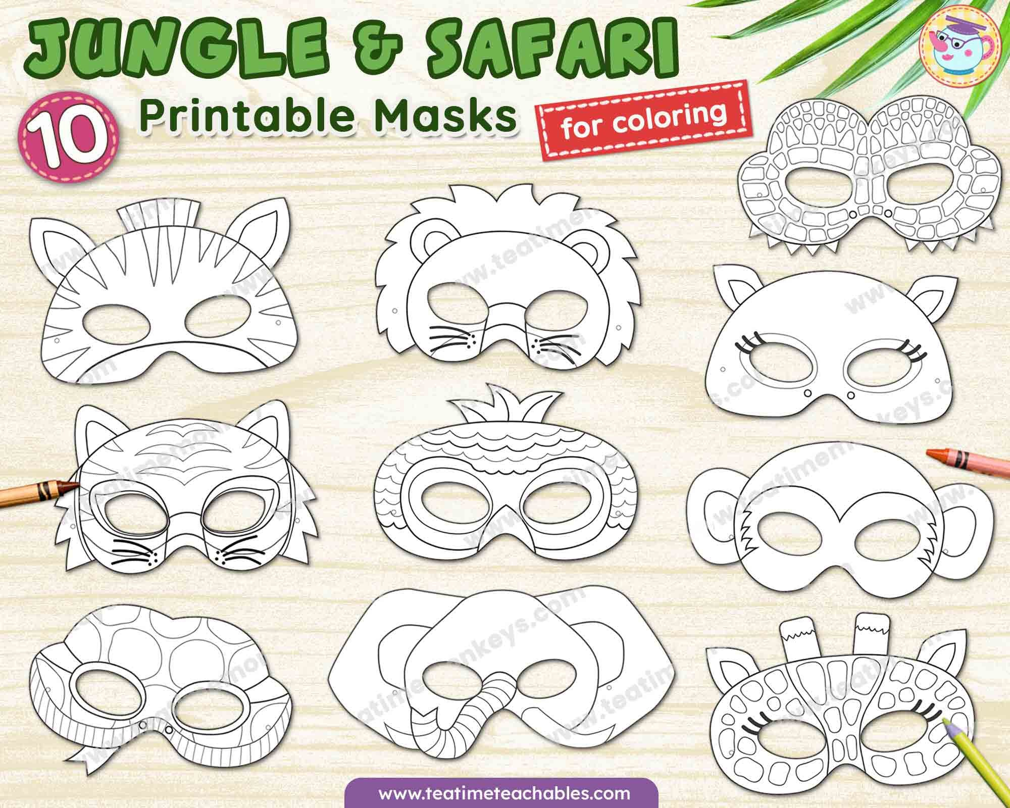 Jungle Animals Masks For Kids Ten Printable Masks To Color Pdf within Free Printable Jungle Book Masks