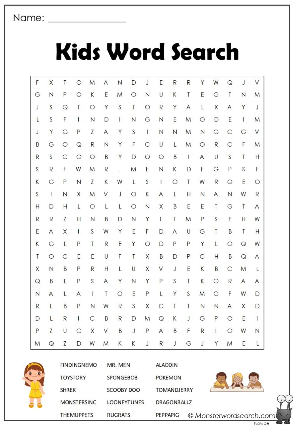 Kids Word Search - Monster Word Search regarding Word Search Free Printables For Kids