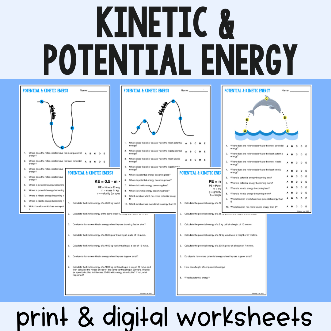 Kinetic And Potential Energy - Practice Worksheets - Digital Version within Free Printable Worksheets on Potential and Kinetic Energy