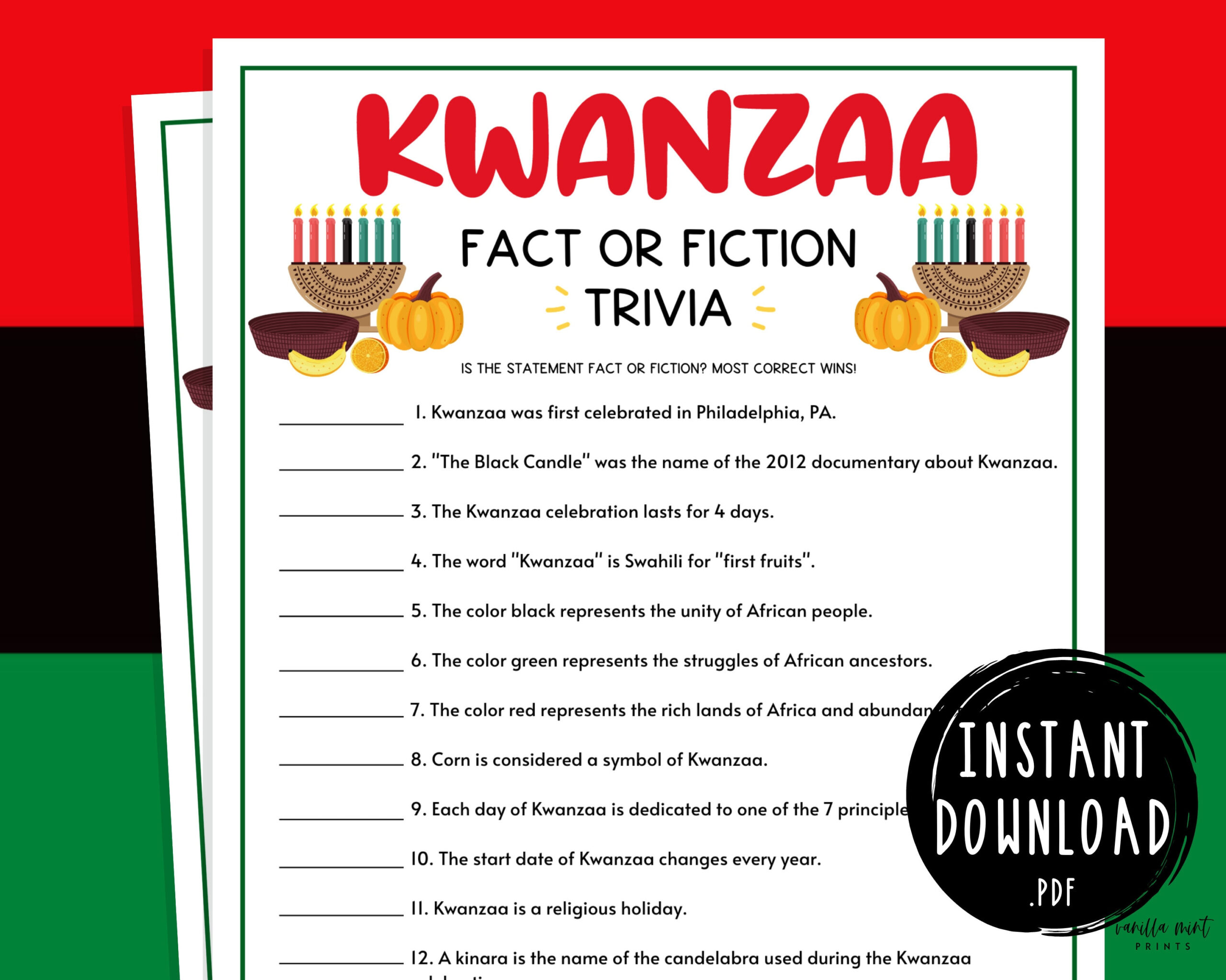 Kwanzaa Trivia Game Printable Kwanzaa Party Games Fun Activities inside Kwanzaa Trivia Free Printable