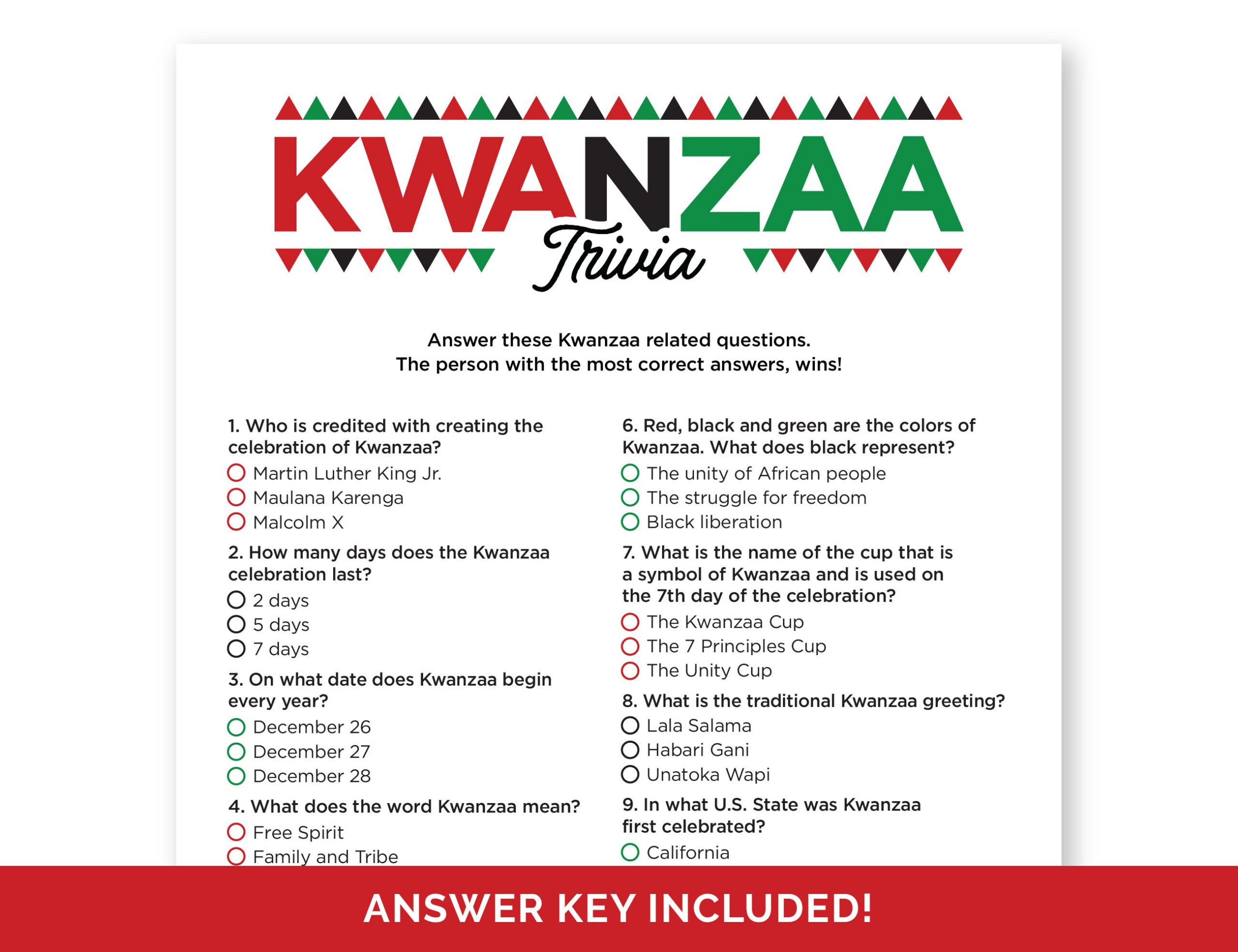 Kwanzaa Trivia Game, Printable Quiz For A Family Or Classroom for Kwanzaa Trivia Free Printable