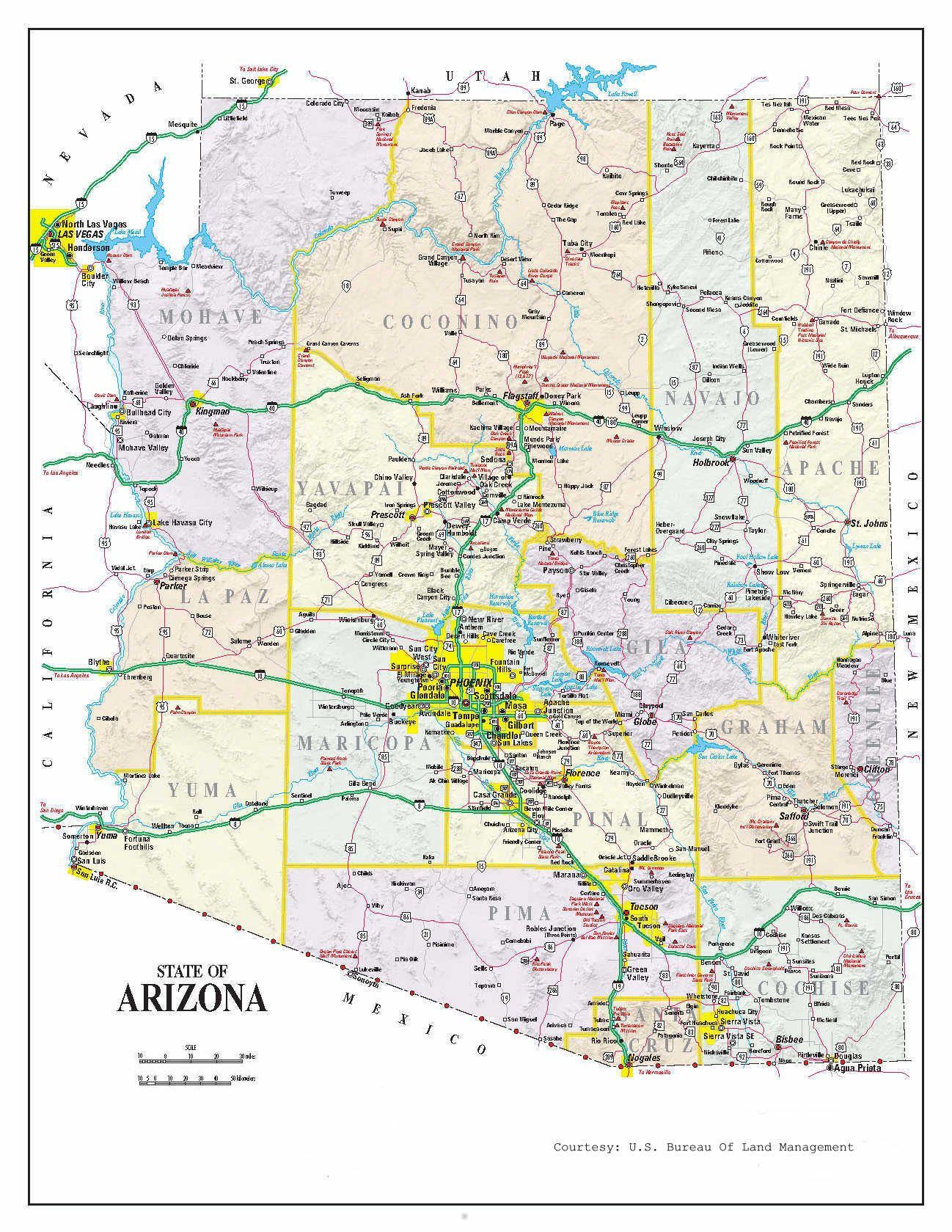 Large Printable Map Of Arizona | Printablee intended for Free Printable Map Of Arizona