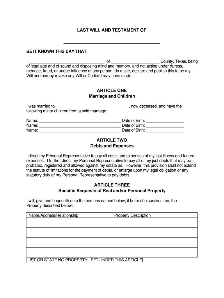 Last Will And Testament Template - Fill Online, Printable with Free Printable Wills