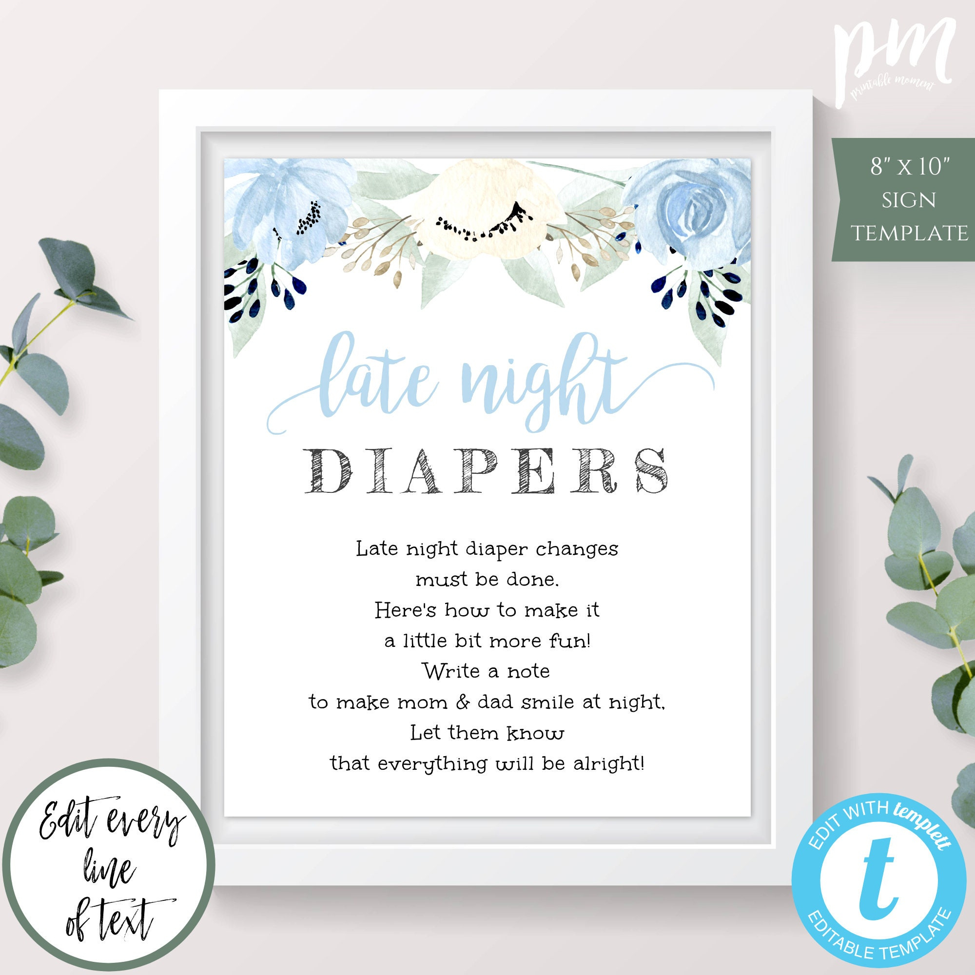 Late Night Diapers Game Template, Diaper Thoughts Sign, Printable in Late Night Diaper Sign Free Printable