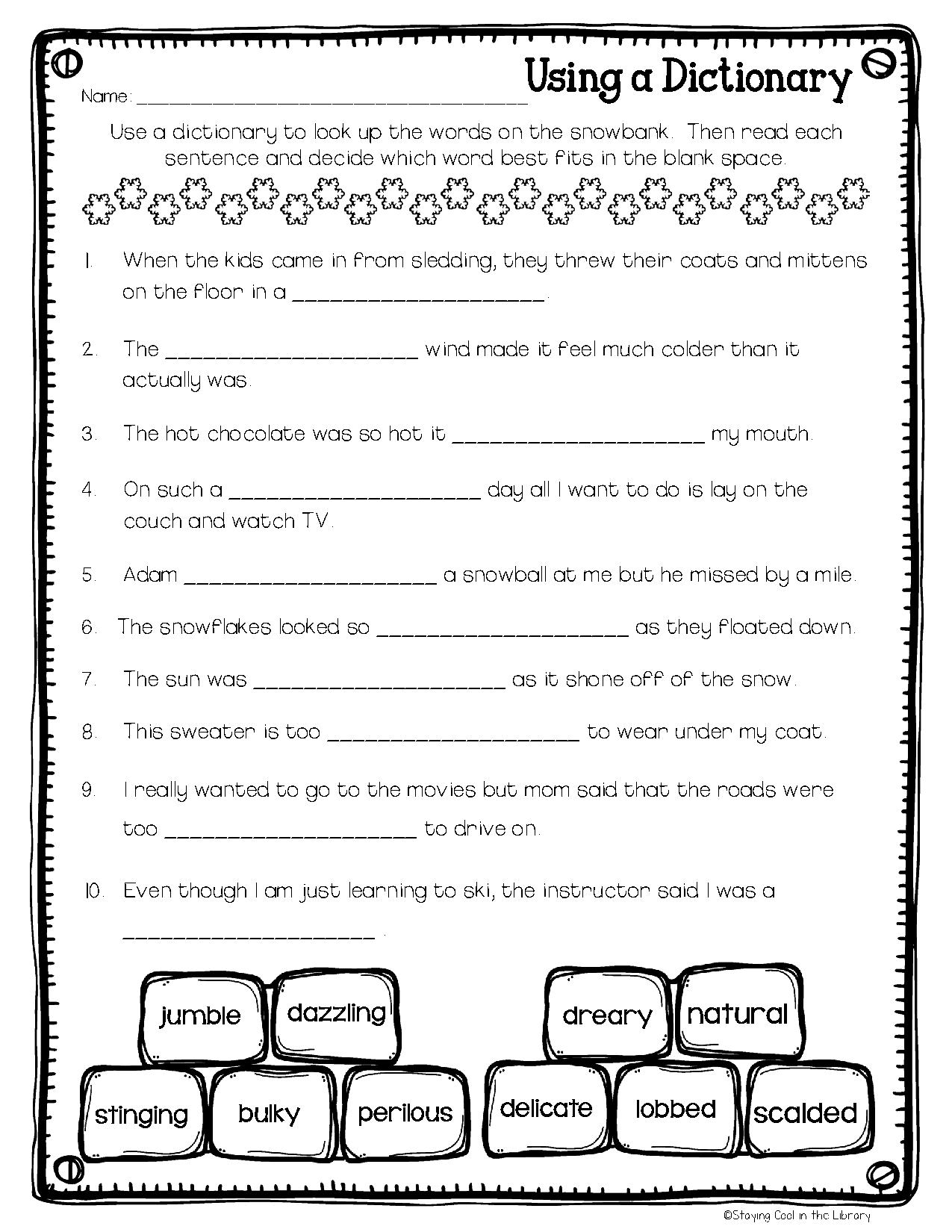 Library No Prep Printables - Winter Theme intended for Free Printable Library Skills Worksheets