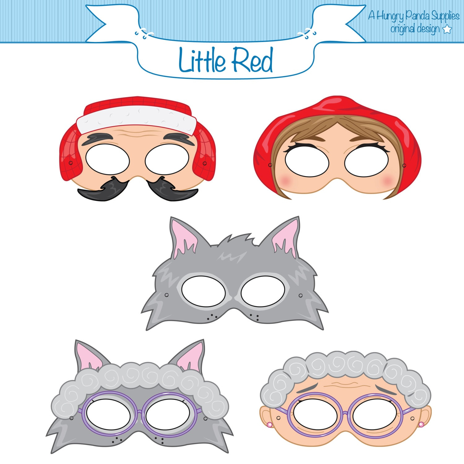 Little Red Riding Hood Printable Masks, Red Riding Hood, Wolf Mask, Little Red, Granny Mask, Little Red Costume, Fairytale Costume, Masks with Little Red Riding Hood Masks Printable Free