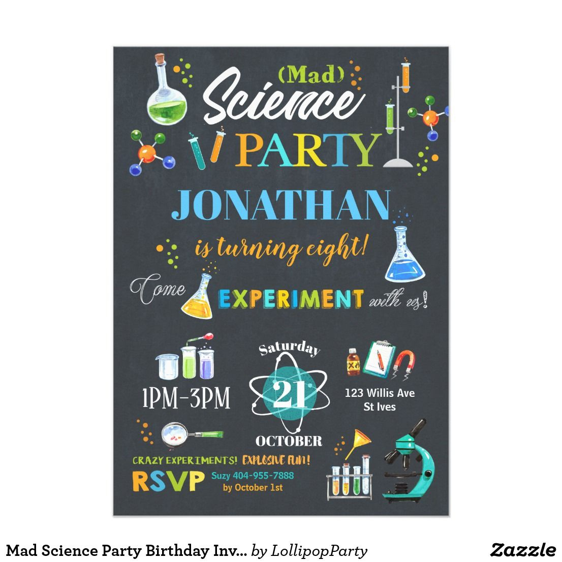 Mad Science Party Birthday Invitation Boy | Zazzle | Science Party pertaining to Free Printable Science Birthday Party Invitations