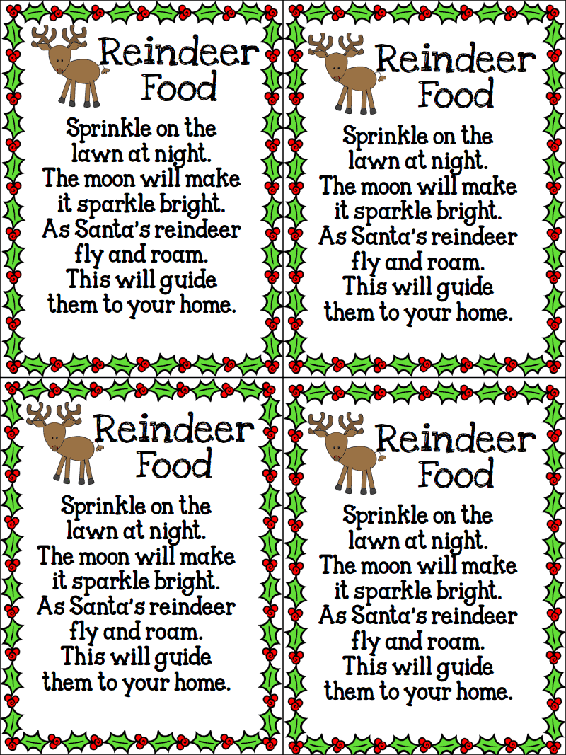 Magical Reindeer Food For Christmas Eve with regard to Free Printable Reindeer Dust Poem