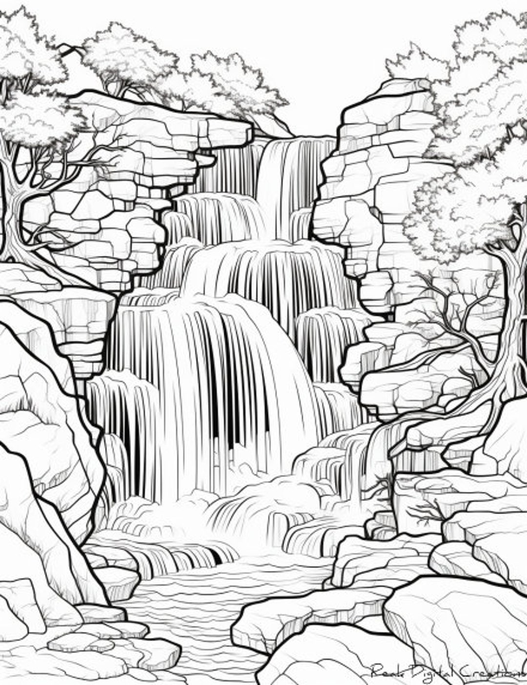 Magical Waterfall Coloring Page Printable - Etsy within Free Printable Waterfall Coloring Pages