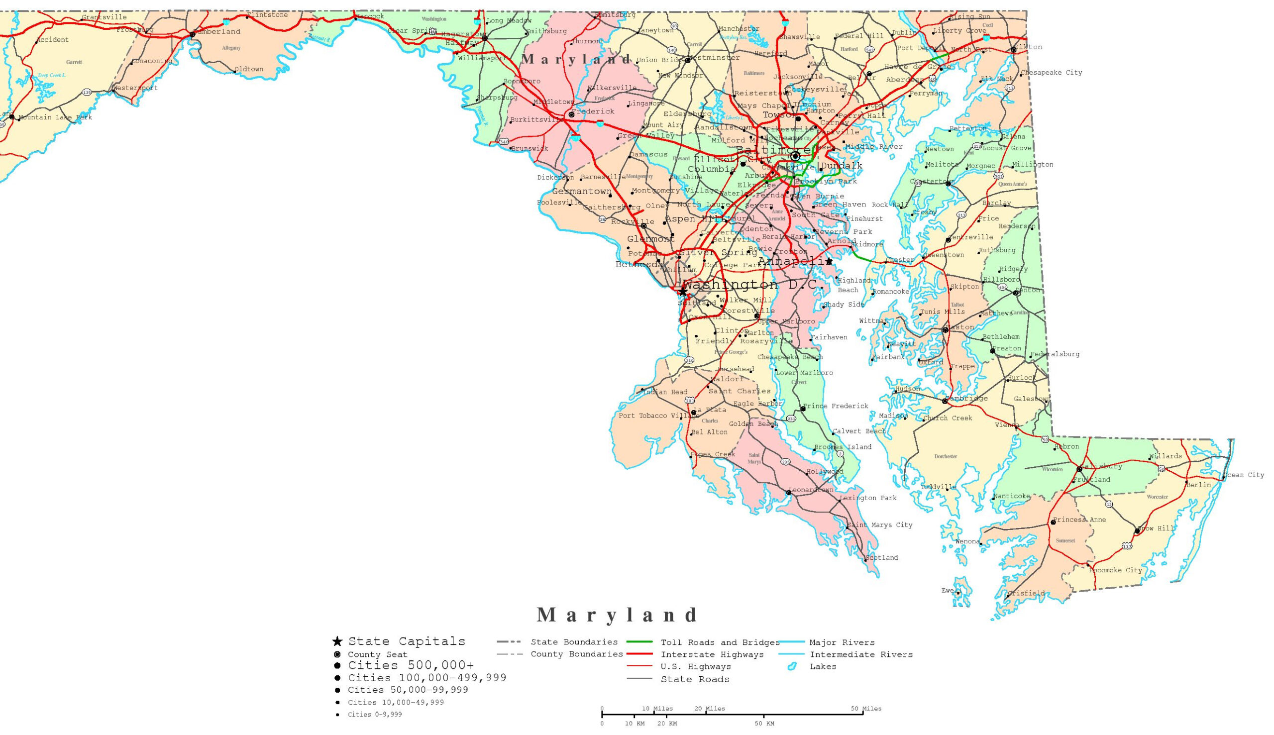 Maryland Printable Map regarding Free Printable Map Of Maryland