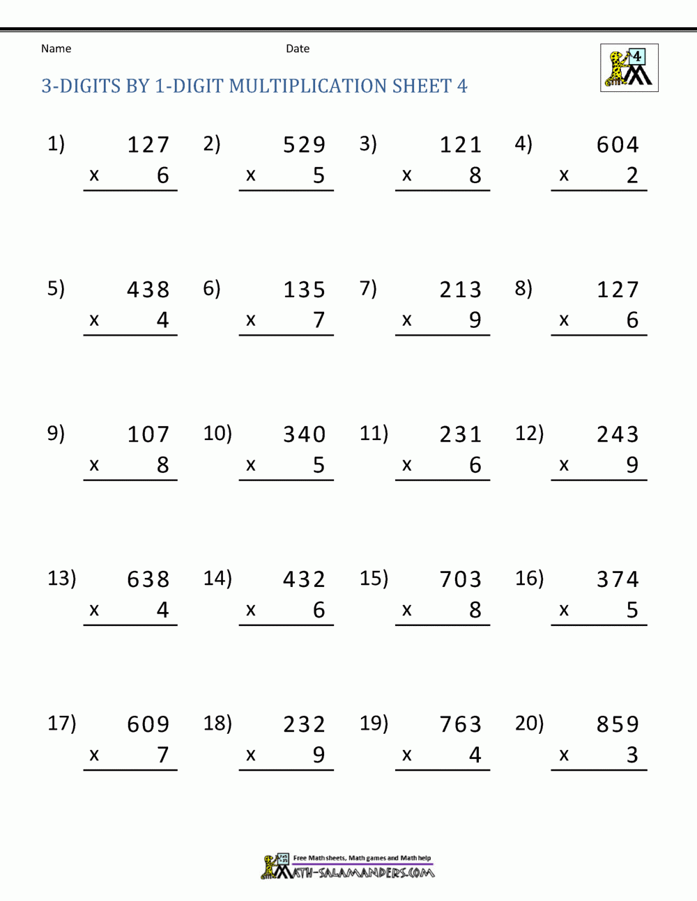 Math Multiplication Worksheets 4Th Grade intended for Free Printable Multiplication Worksheets for 4th Grade