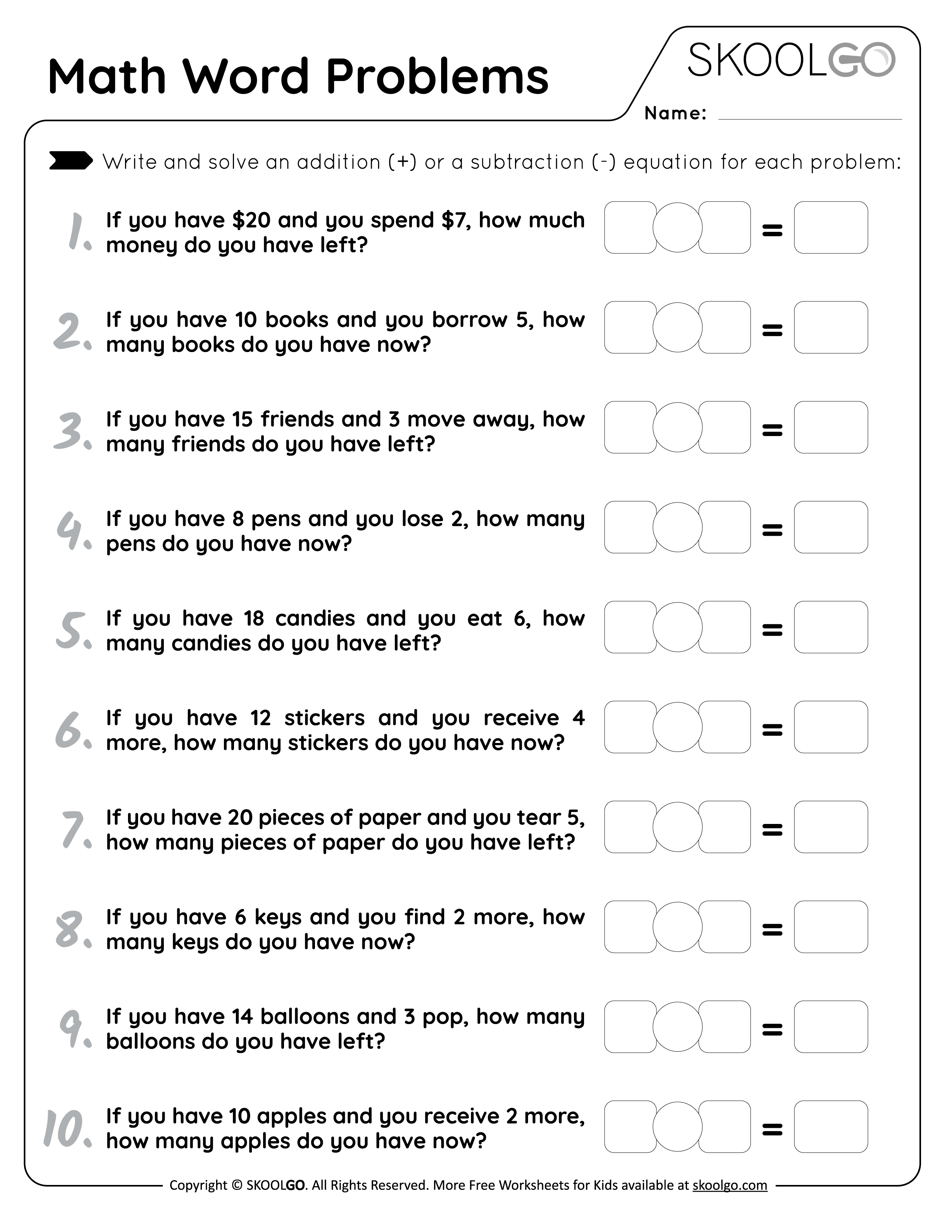 Math Word Problems - Free Worksheet For Kids - Skoolgo within Free Printable Math Word Problems