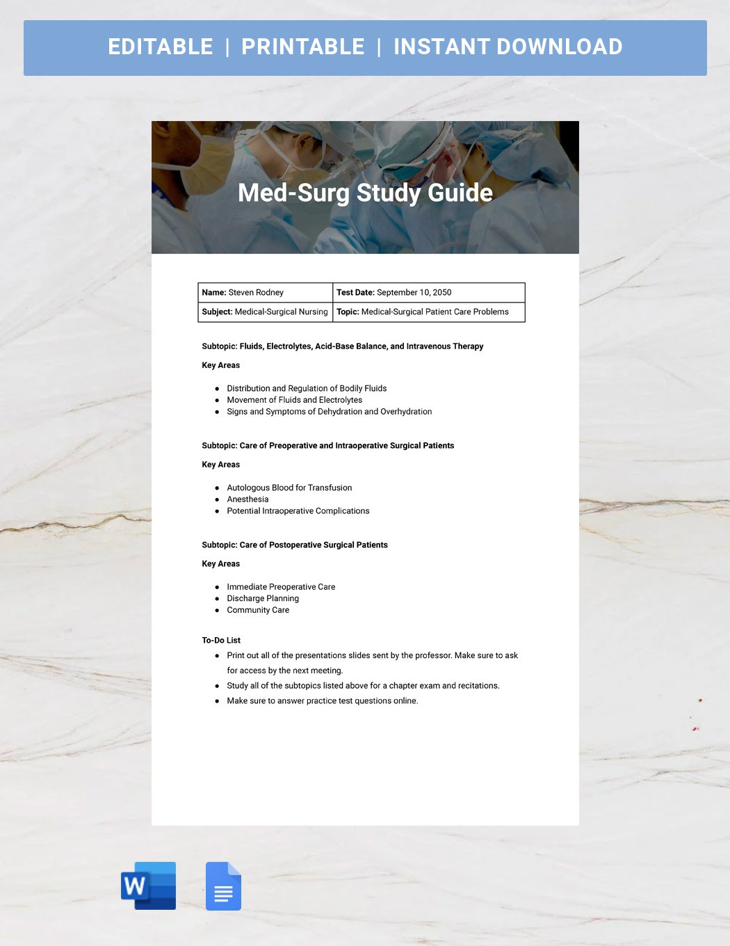 Med-Surg Study Guide Templates In Word, Google Docs, Pages within Free Printable Teas Study Guide