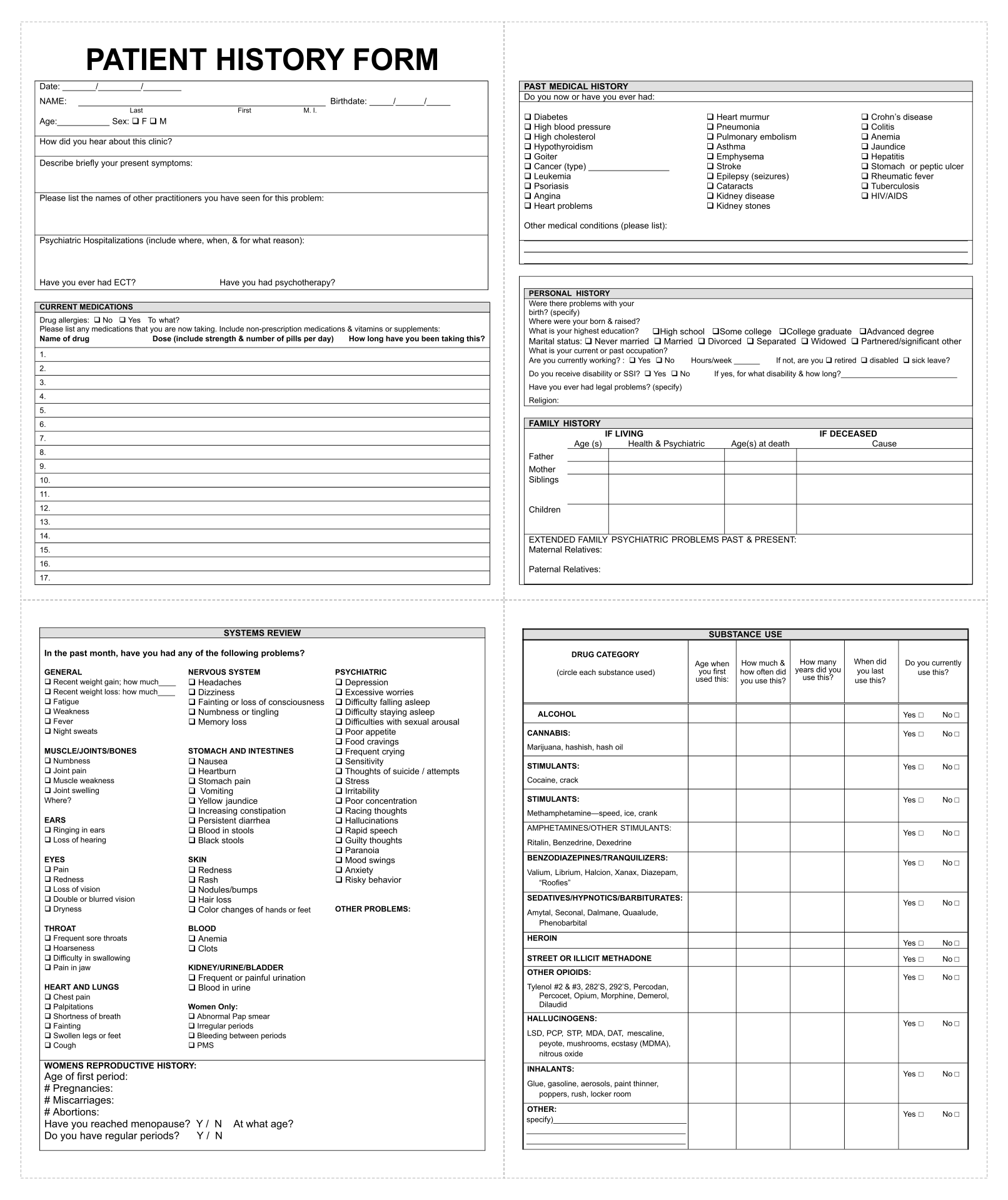 Medical History Forms - 10 Free Pdf Printables | Printablee inside Free Printable Personal Medical History Forms