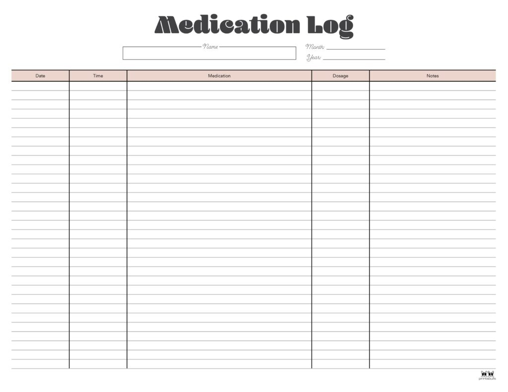 Medication Logs - 25 Free Printables | Printabulls regarding Free Printable Medication Log