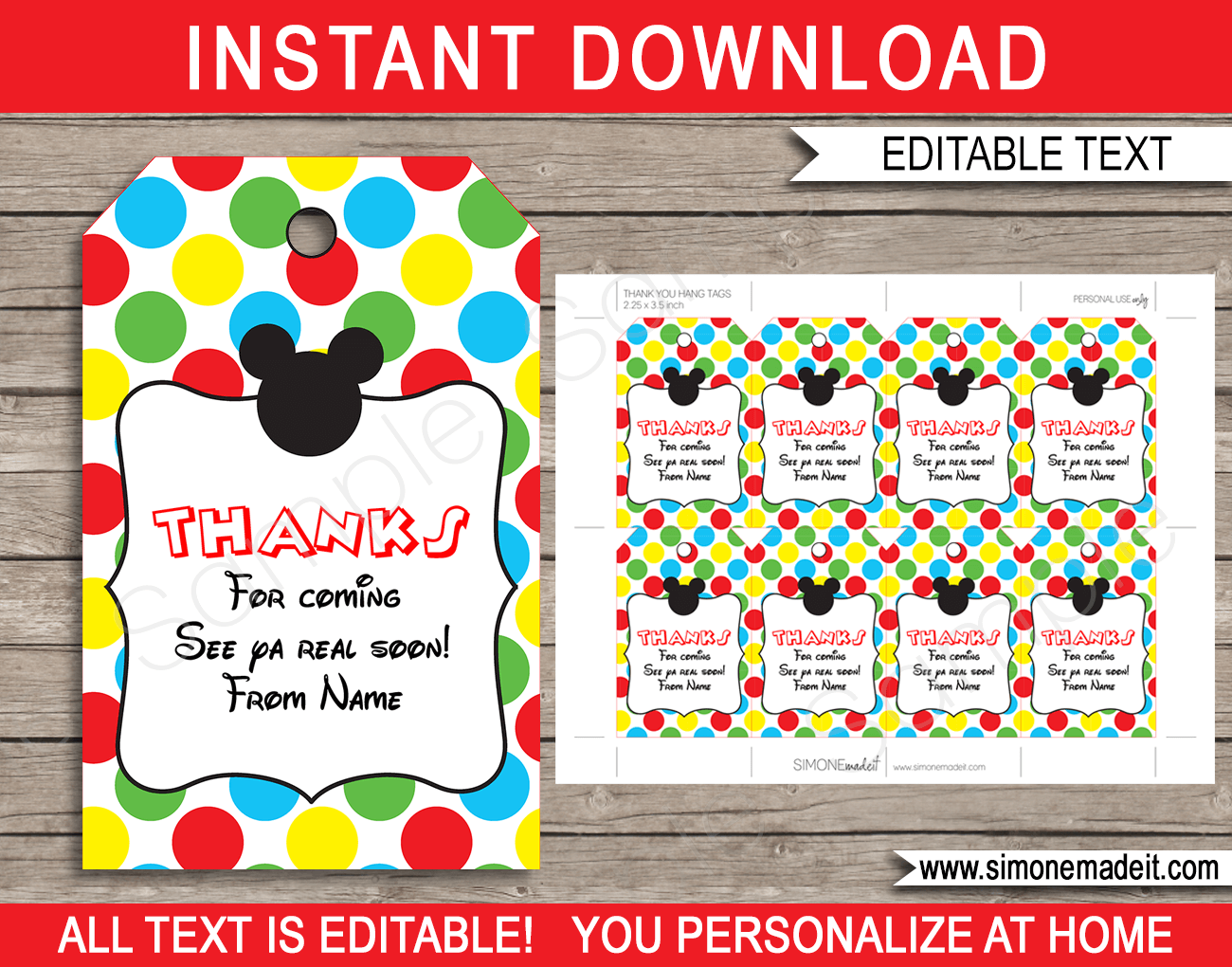 Mickey Mouse Party Favor Tags Template pertaining to Free Printable Mickey Mouse Favor Tags