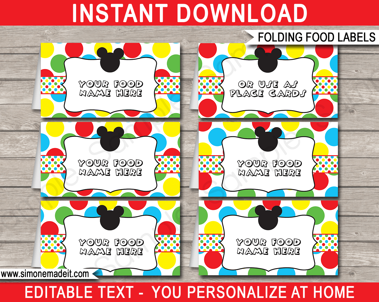 Mickey Mouse Party Food Labels Template with regard to Free Printable Mickey Mouse Favor Tags