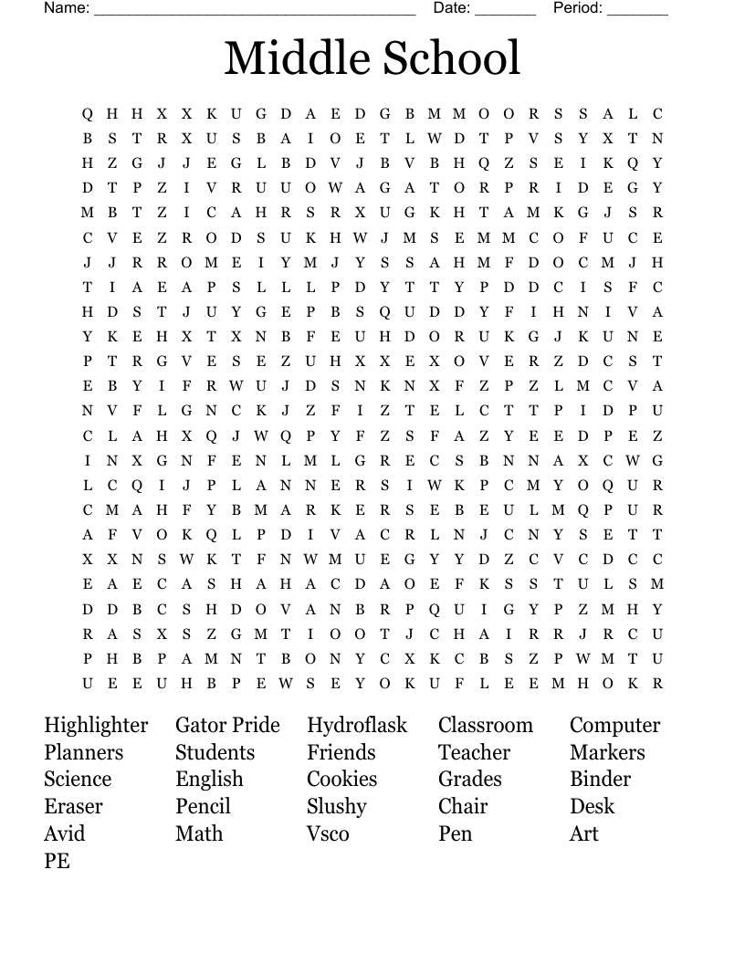 Middle School Word Search - Wordmint in Free Printable Word Searches For Middle School Students