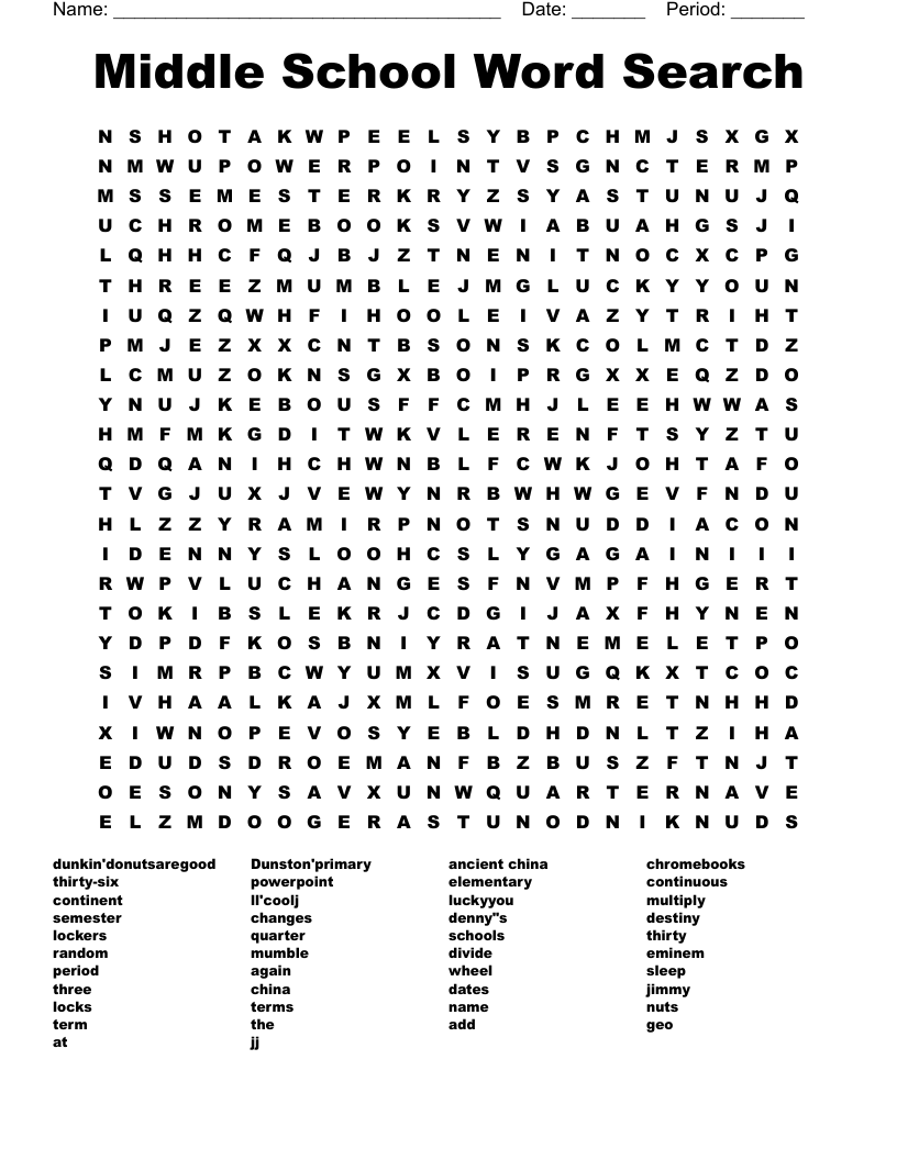 Middle School Word Search - Wordmint throughout Free Printable Word Searches For Middle School Students