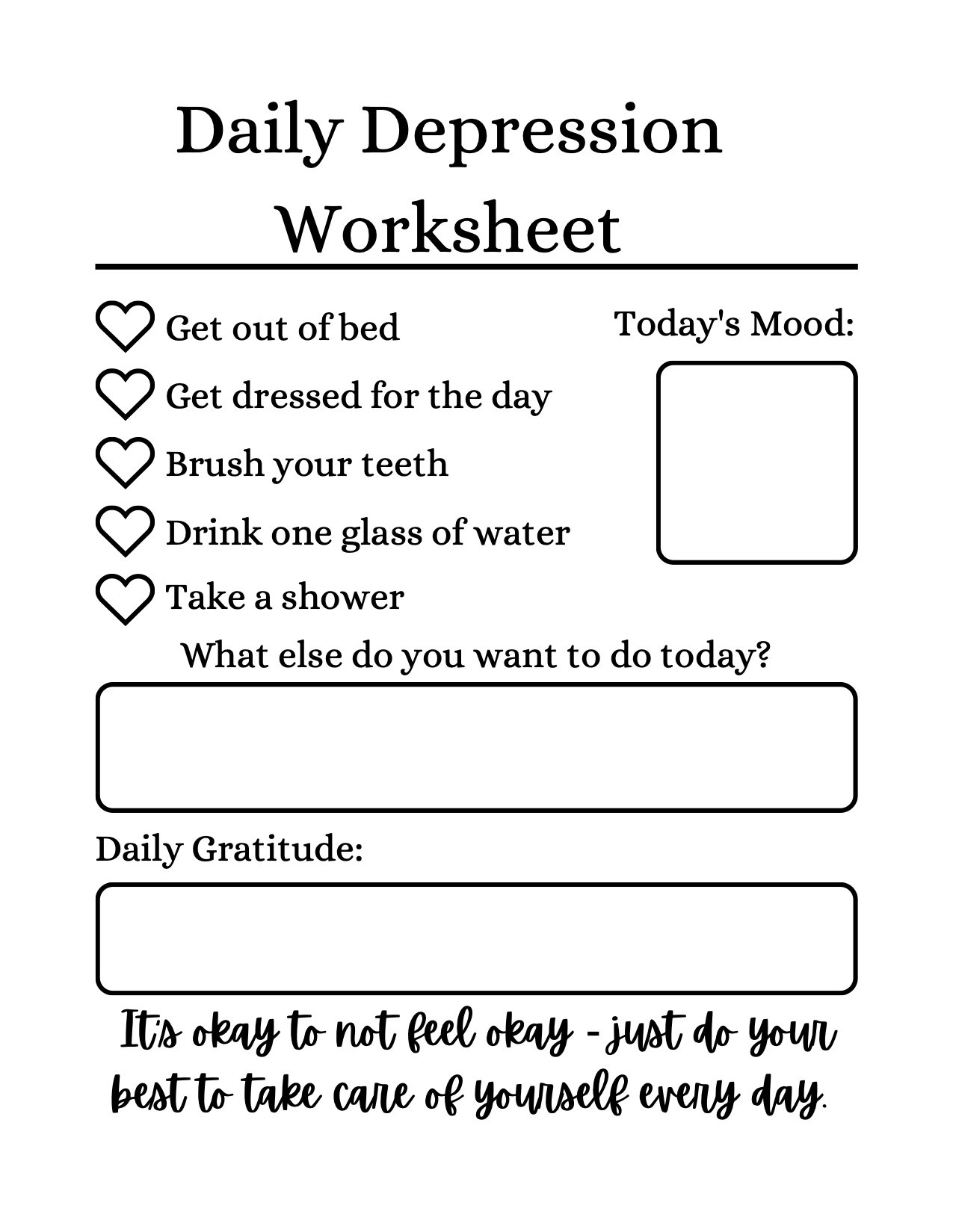 Minimalist Daily Depression Checklist Worksheet Printable pertaining to Free Printable Worksheets on Depression