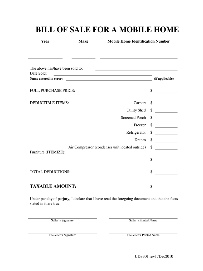 Mobile Home Bill Of Sale Template - Fill Online, Printable for Free Printable Mobile Home Bill Of Sale