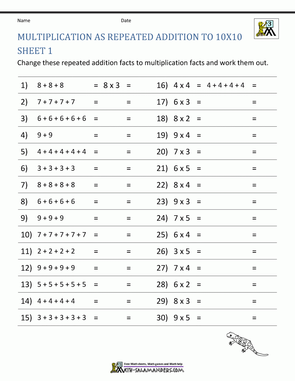 Multiplication Facts Worksheets - Understanding Multiplication To within Free Printable Multiplication Fact Sheets