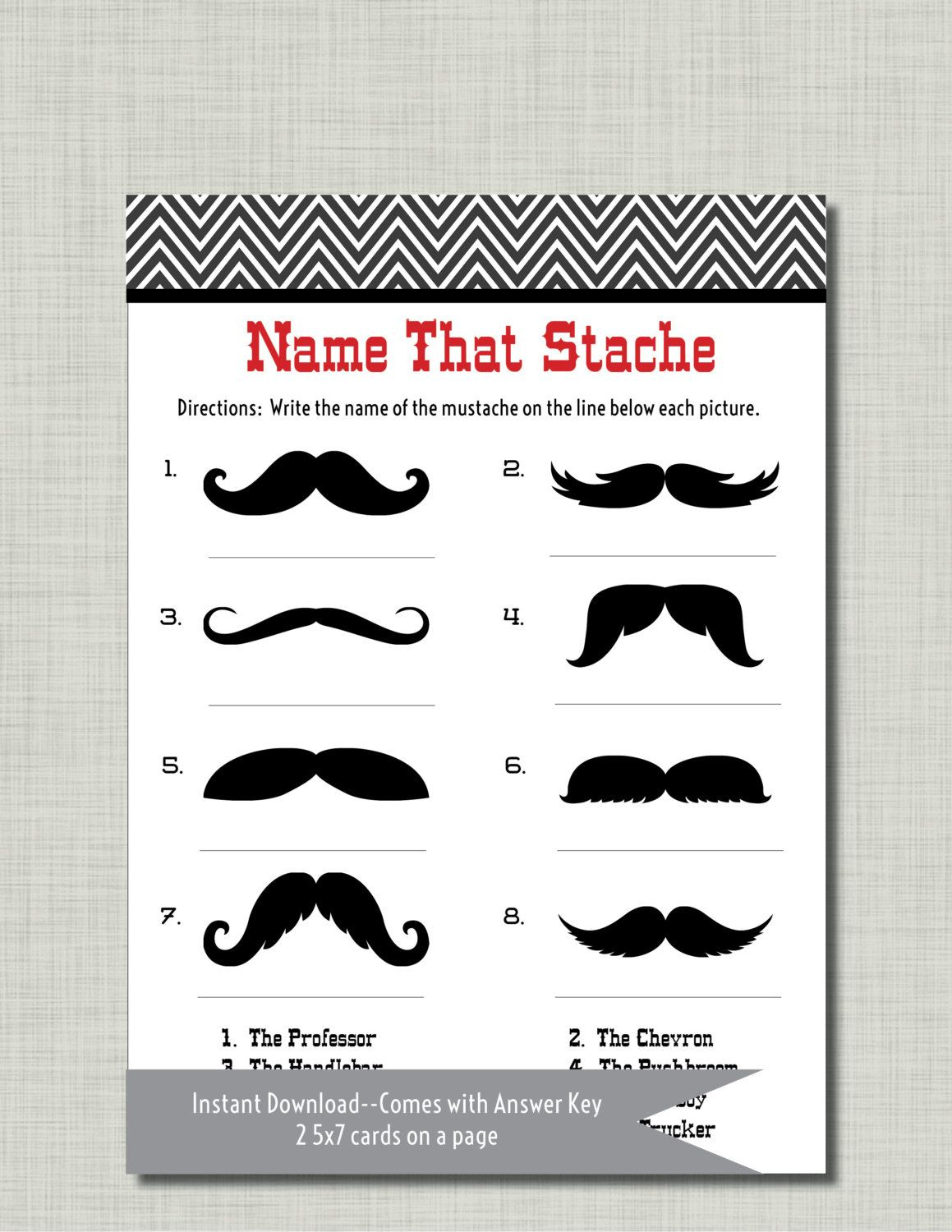 Mustache Game Name That Stache Mustache Baby Shower Game Red Black with Name That Mustache Game Printable Free