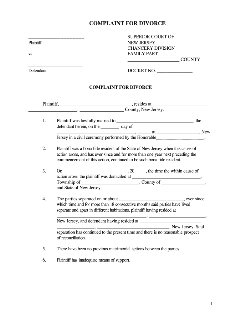 New Jersey Superior Court - Fill Online, Printable, Fillable inside Free Printable Nj Divorce Forms