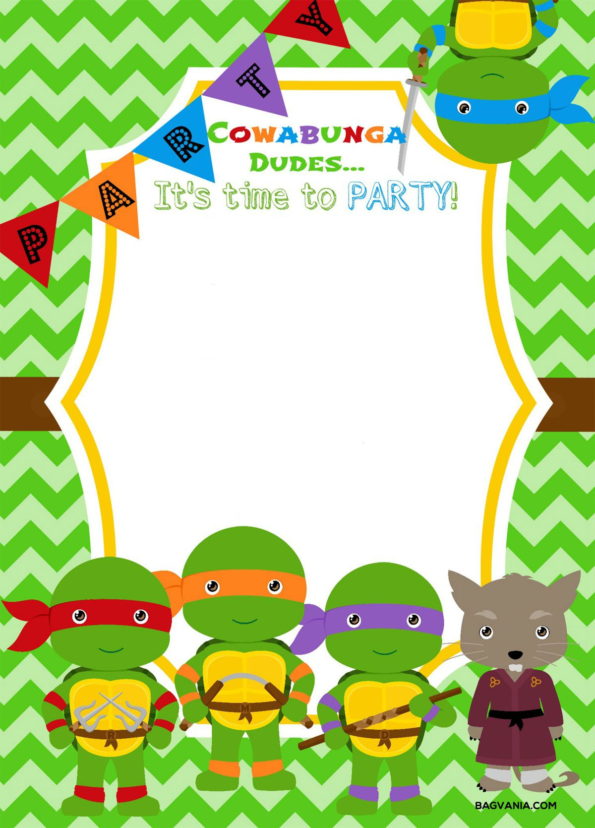 Ninja Turtle Template Printable inside Free Printable Ninja Turtle Birthday Invitations