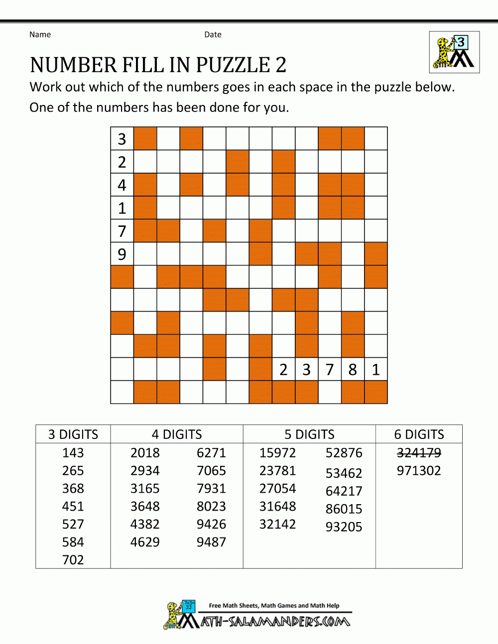 Number Fill In Puzzles with regard to Number Fill In Puzzles Free Printable