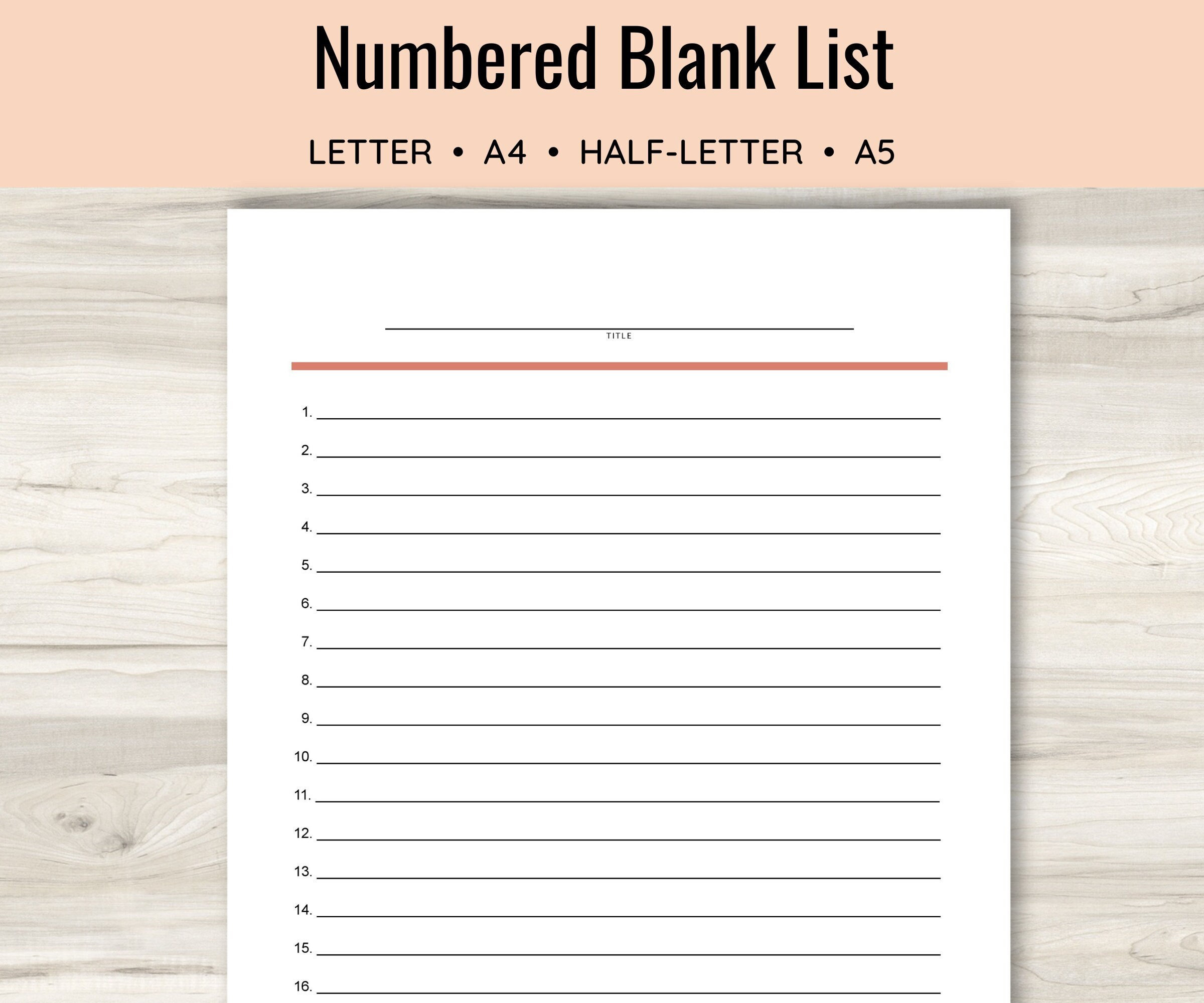 Numbered Blank List, Simple List Template, Printable List, Lined with regard to Free Printable Numbered List