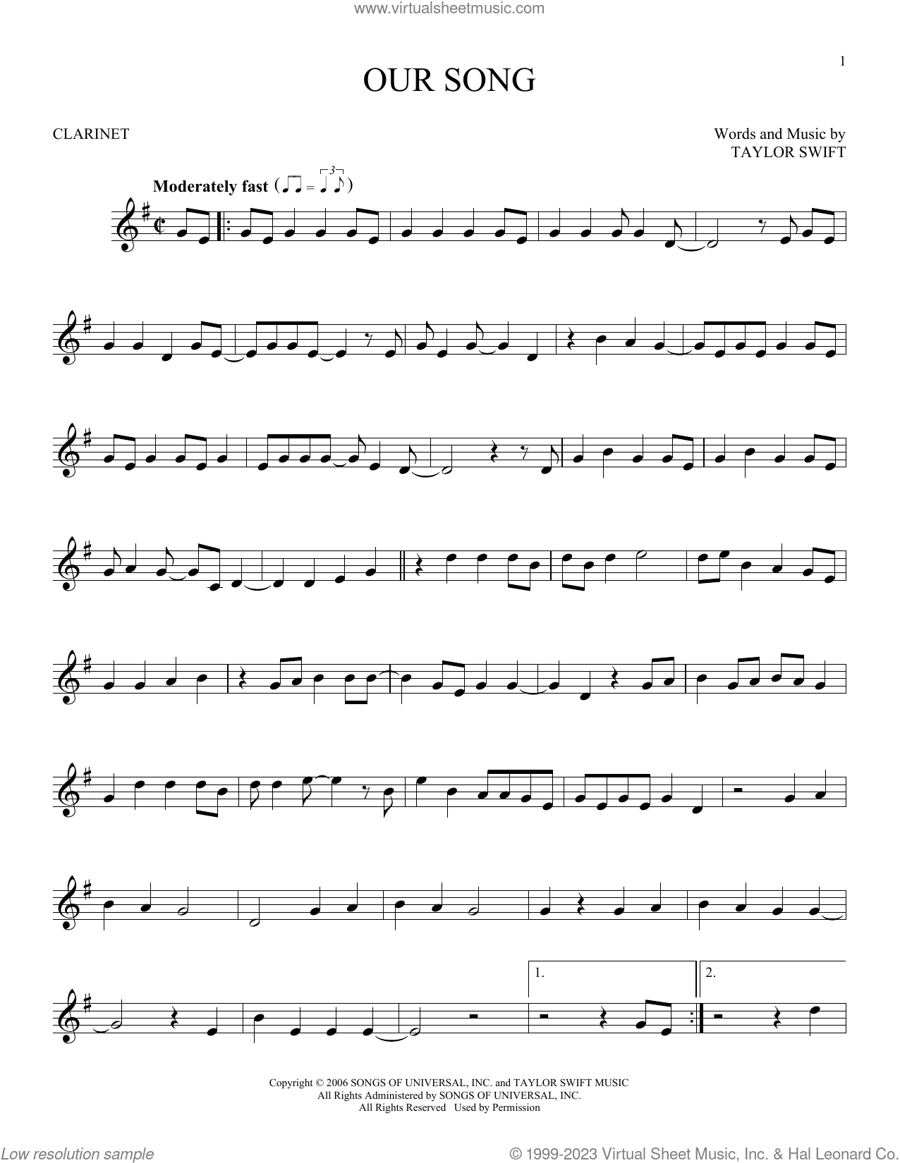 Our Song Sheet Music For Clarinet Solo (Pdf-Interactive) intended for Free Sheet Music for Clarinet Printable