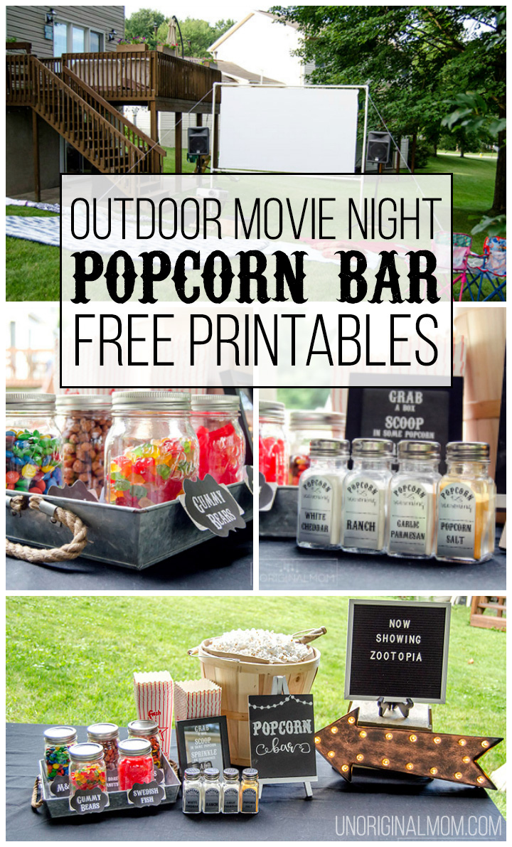 Outdoor Movie Night Popcorn Bar With Free Printables - Unoriginal Mom in Popcorn Bar Free Printables