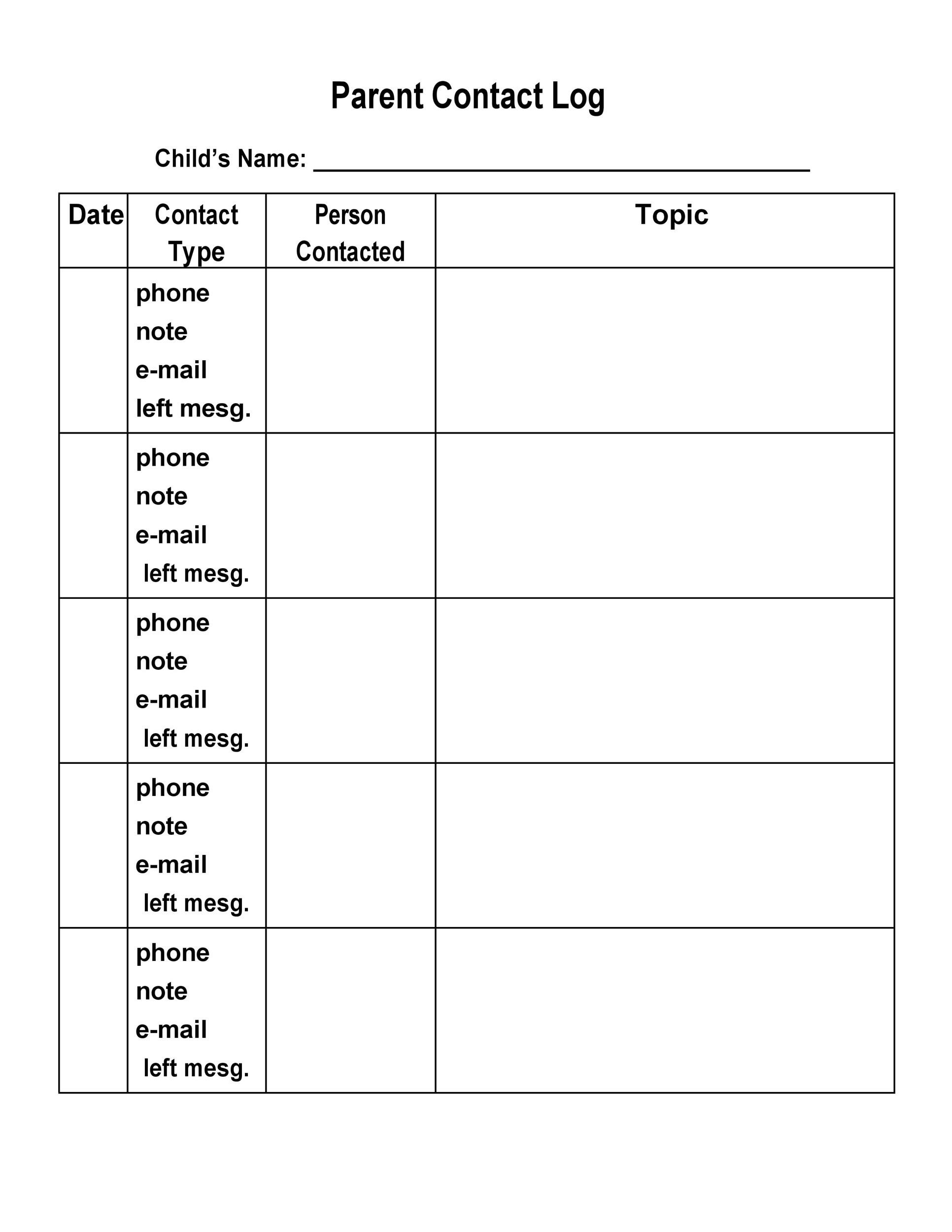 Parent Communication Log intended for Free Printable Parent Communication Log For Teachers